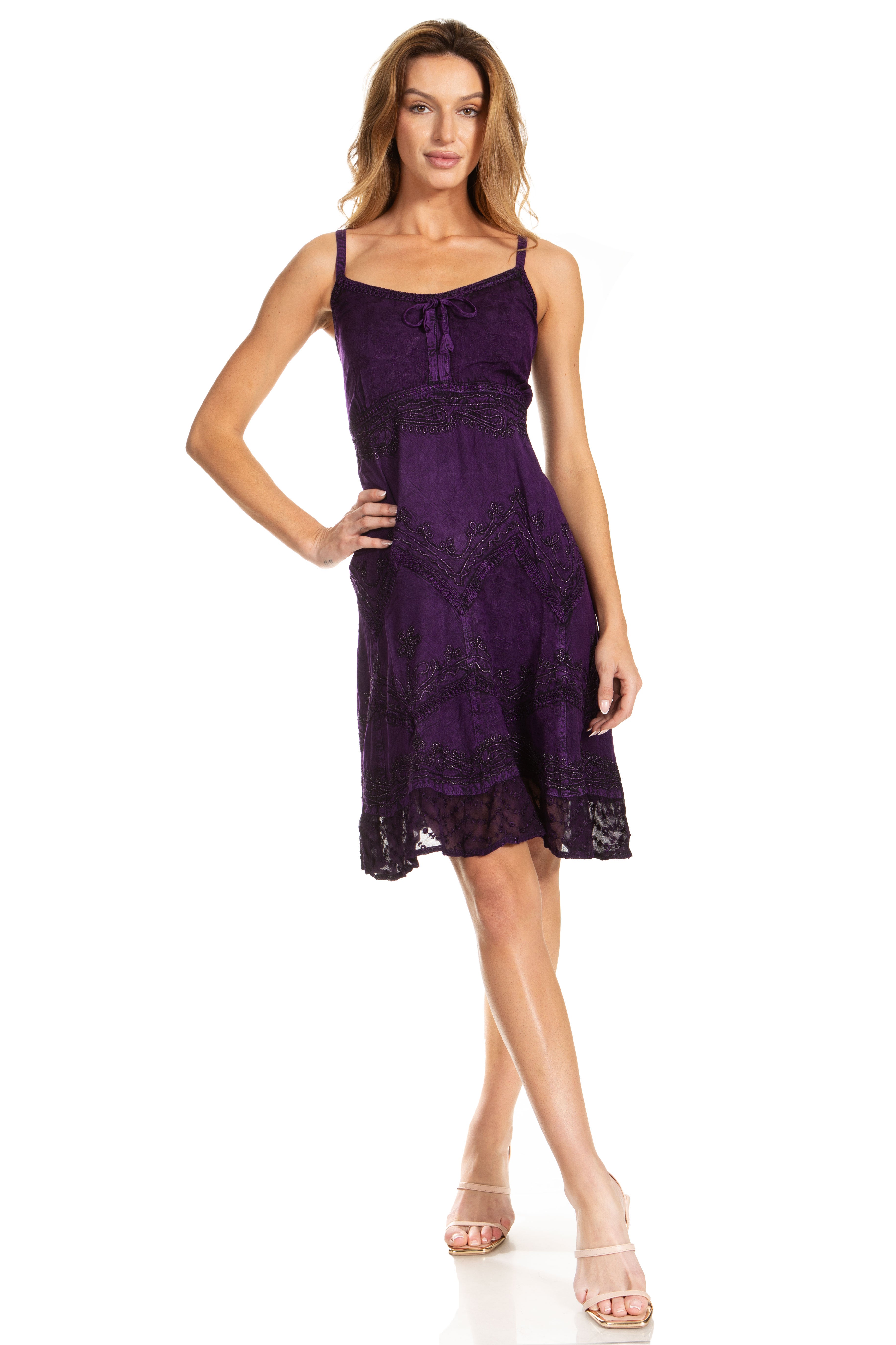 Sakkas - Stonewashed Rayon Adjustable Spaghetti Straps Mid Length Dress