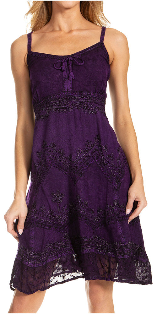 Sakkas - Stonewashed Rayon Adjustable Spaghetti Straps Mid Length Dress