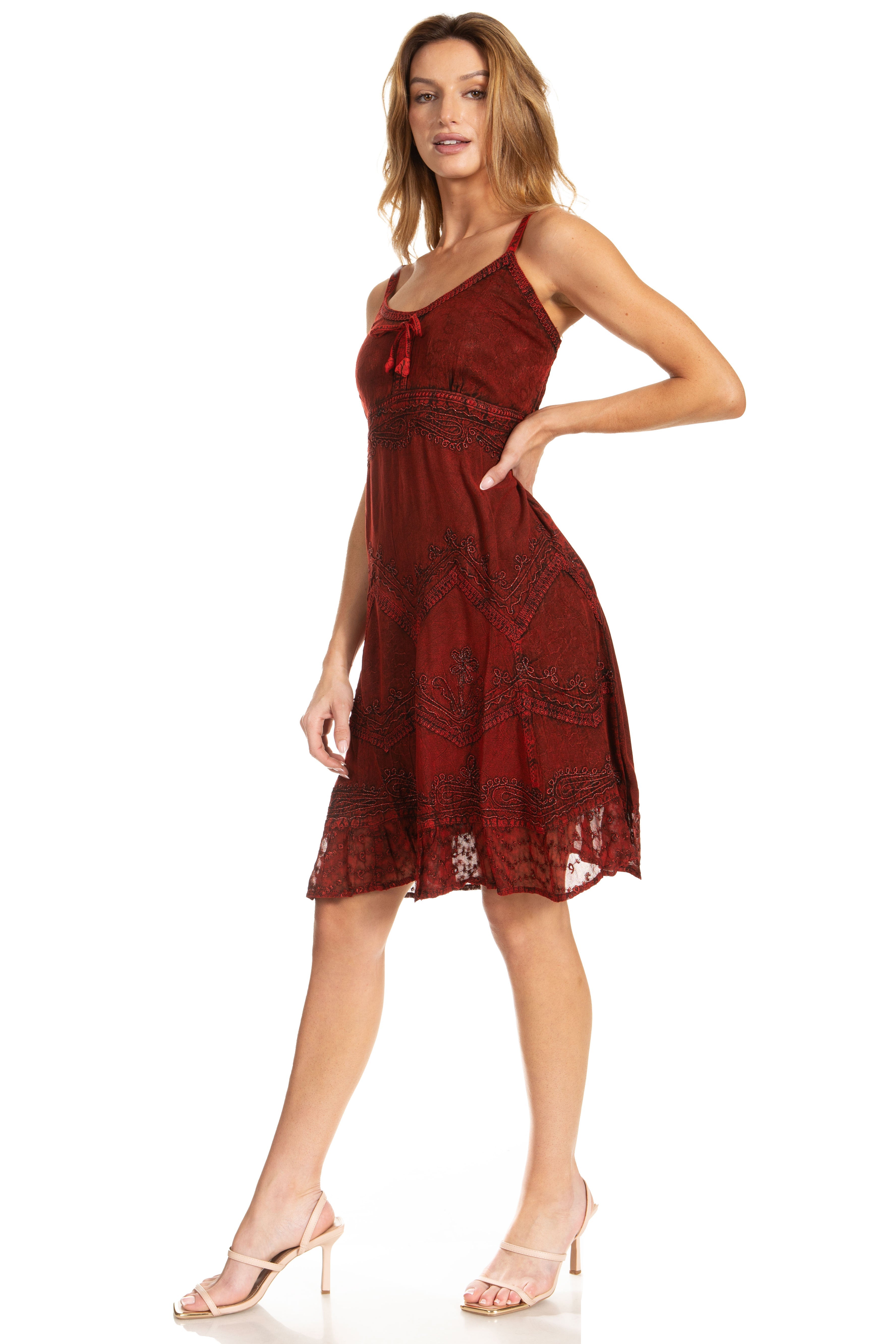 Sakkas - Stonewashed Rayon Adjustable Spaghetti Straps Mid Length Dress