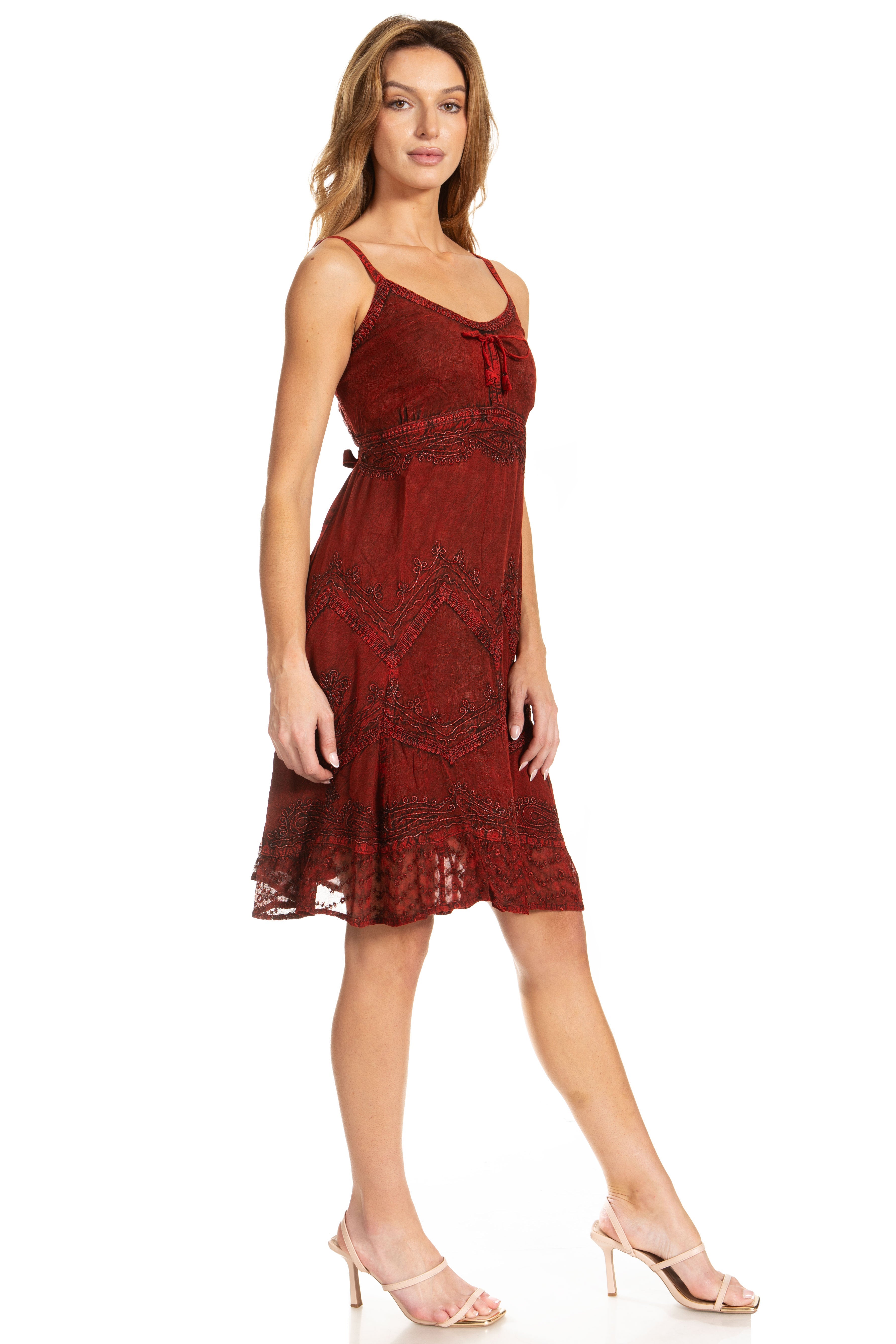 Sakkas - Stonewashed Rayon Adjustable Spaghetti Straps Mid Length Dress