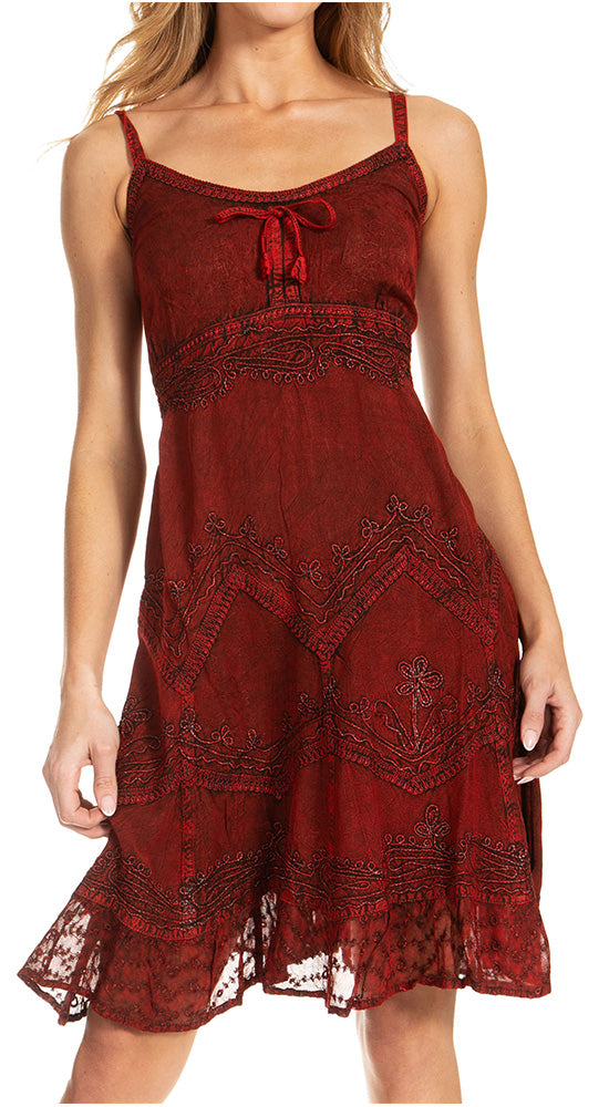 Sakkas - Stonewashed Rayon Adjustable Spaghetti Straps Mid Length Dress