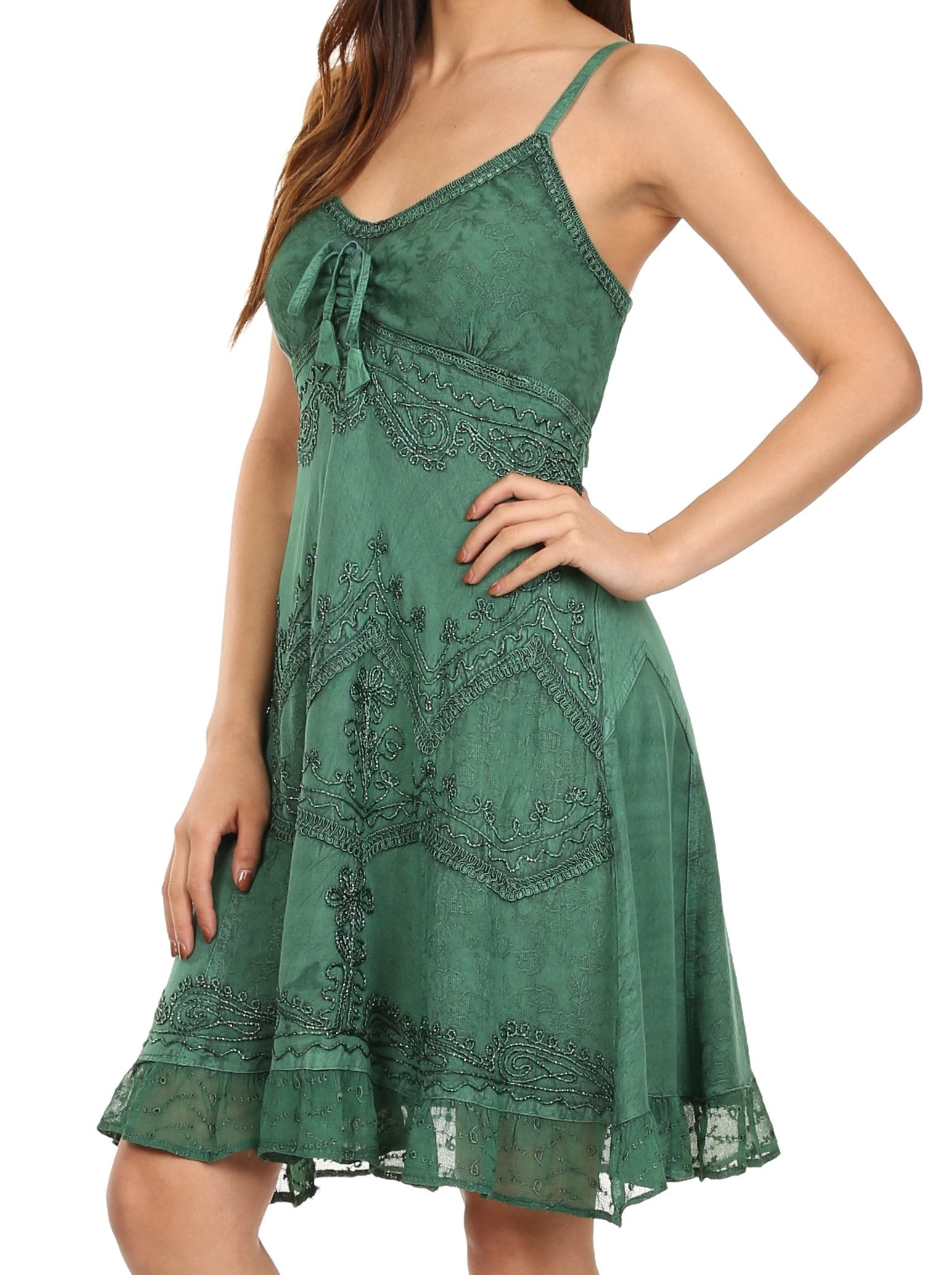 Sakkas - Stonewashed Rayon Adjustable Spaghetti Straps Mid Length Dress