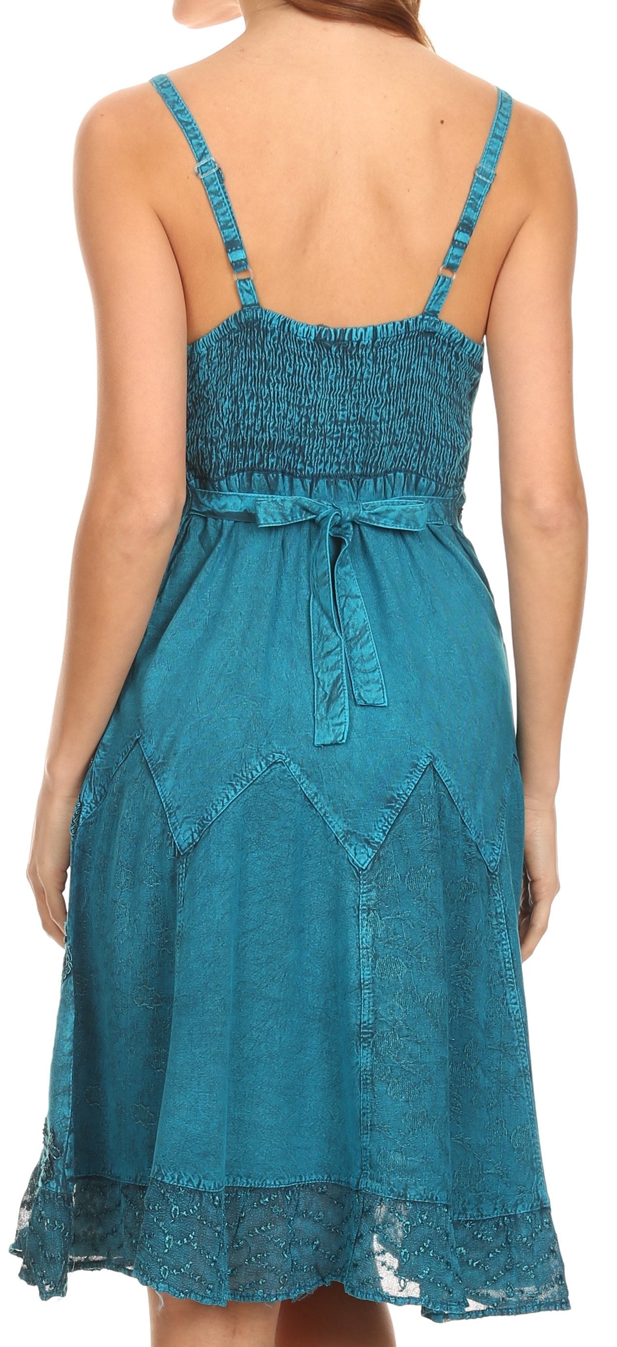 Sakkas - Stonewashed Rayon Adjustable Spaghetti Straps Mid Length Dress