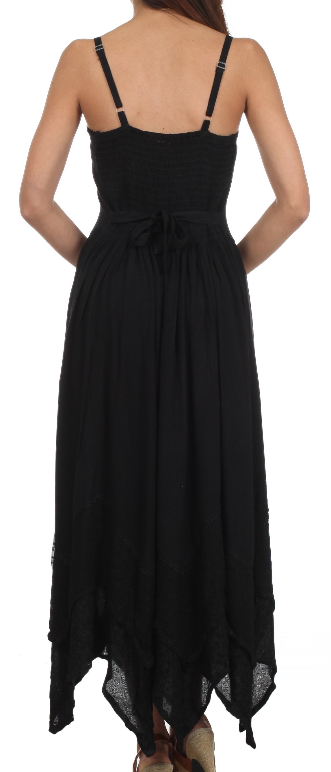 Sakkas - Rayon Embroidered Stonewashed Adjustable Spaghetti Straps Long Dress