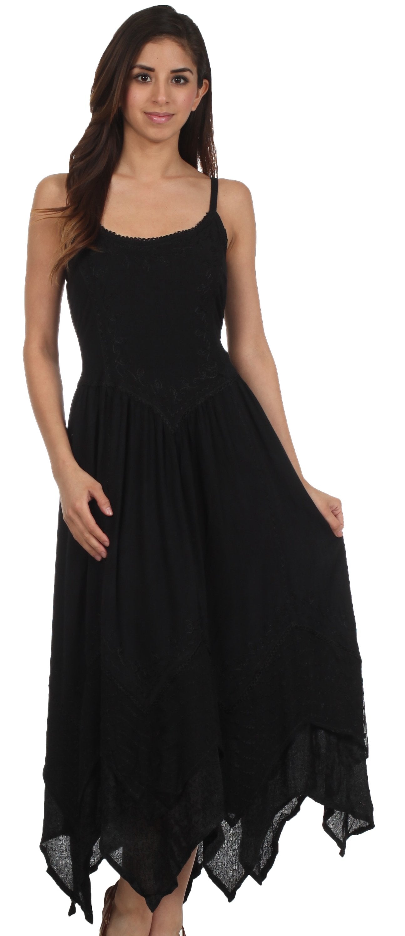 Sakkas - Rayon Embroidered Stonewashed Adjustable Spaghetti Straps Long Dress