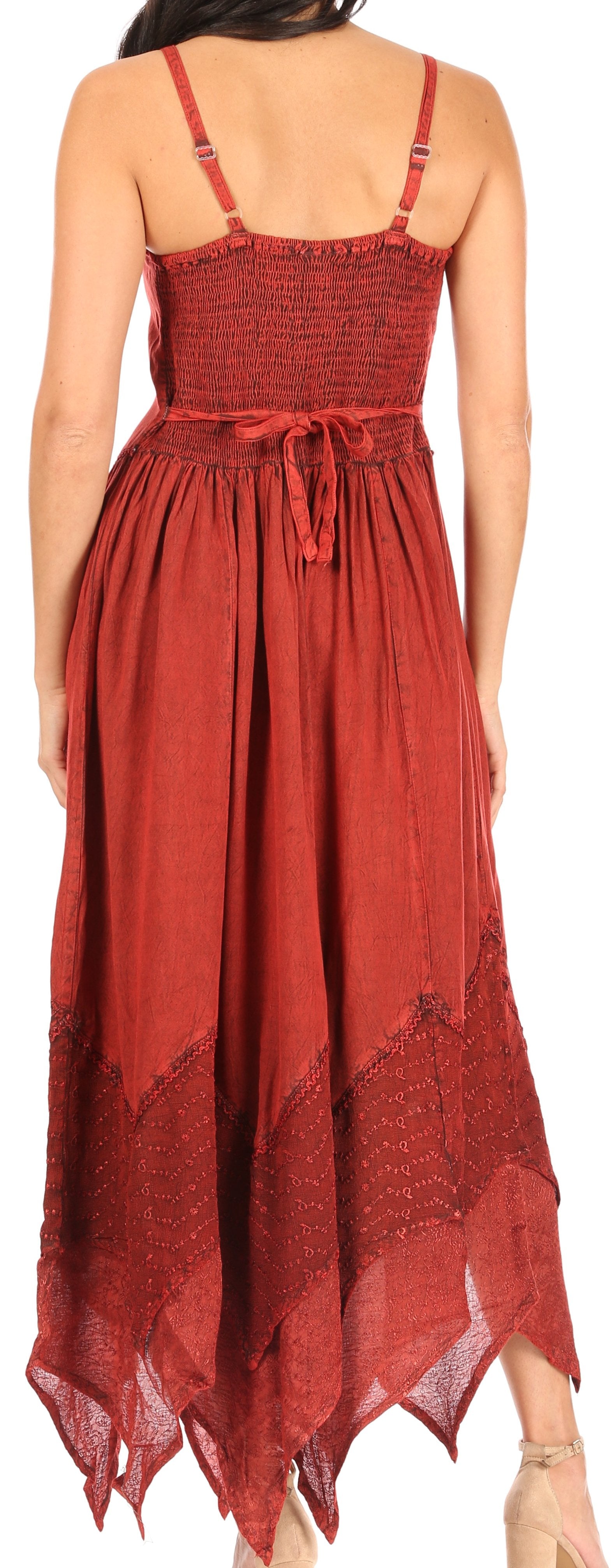 Sakkas - Rayon Embroidered Stonewashed Adjustable Spaghetti Straps Long Dress