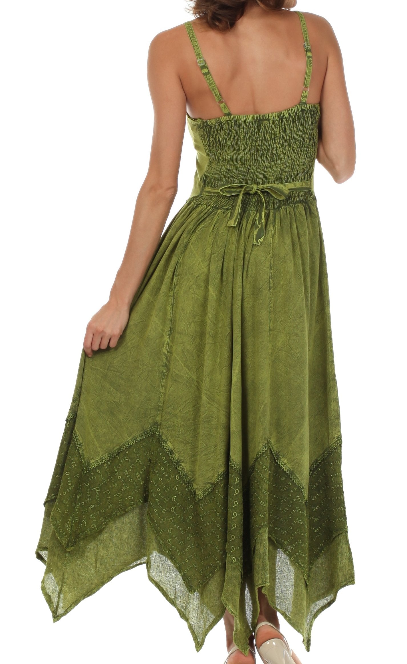 Sakkas - Rayon Embroidered Stonewashed Adjustable Spaghetti Straps Long Dress