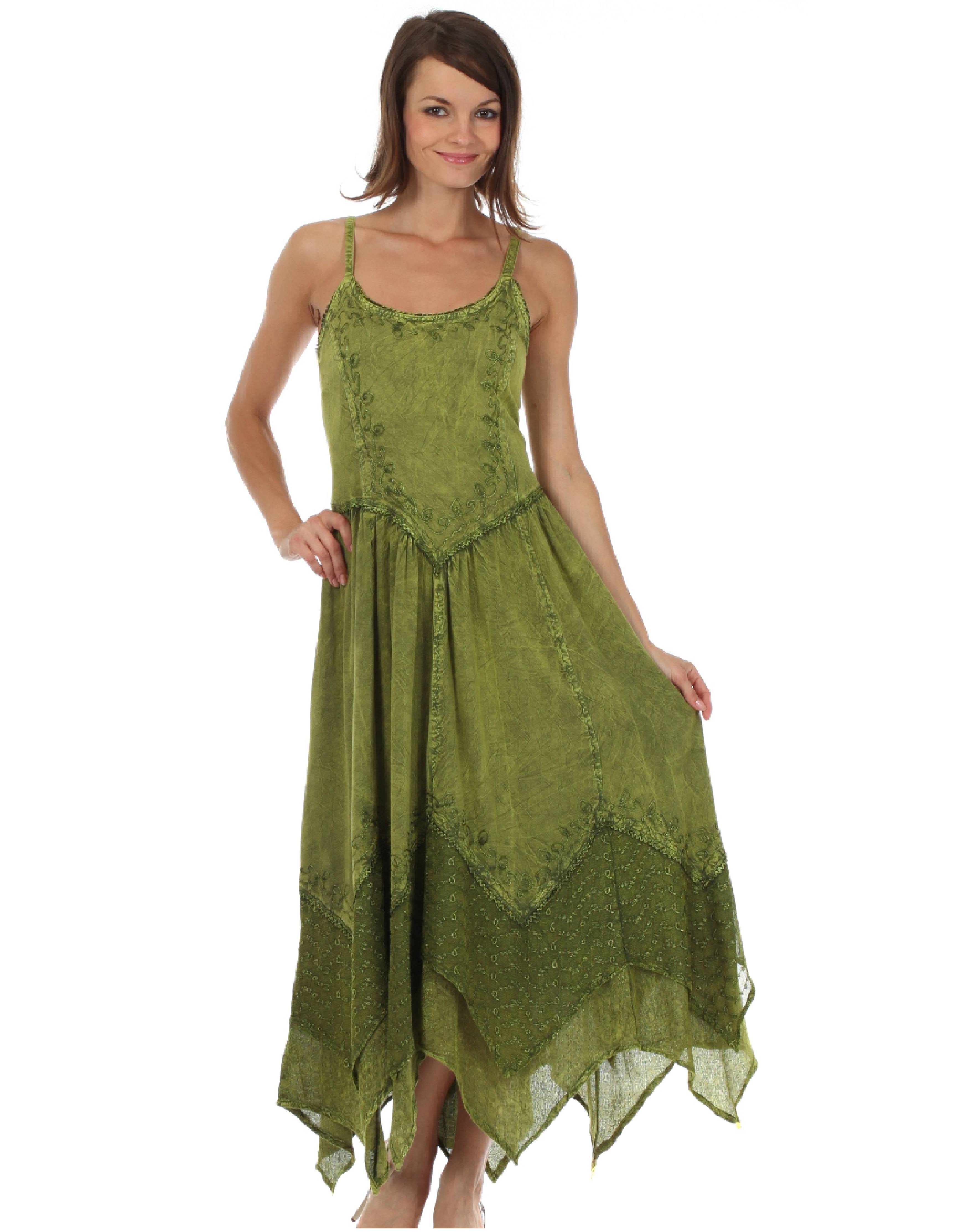 Sakkas - Rayon Embroidered Stonewashed Adjustable Spaghetti Straps Long Dress