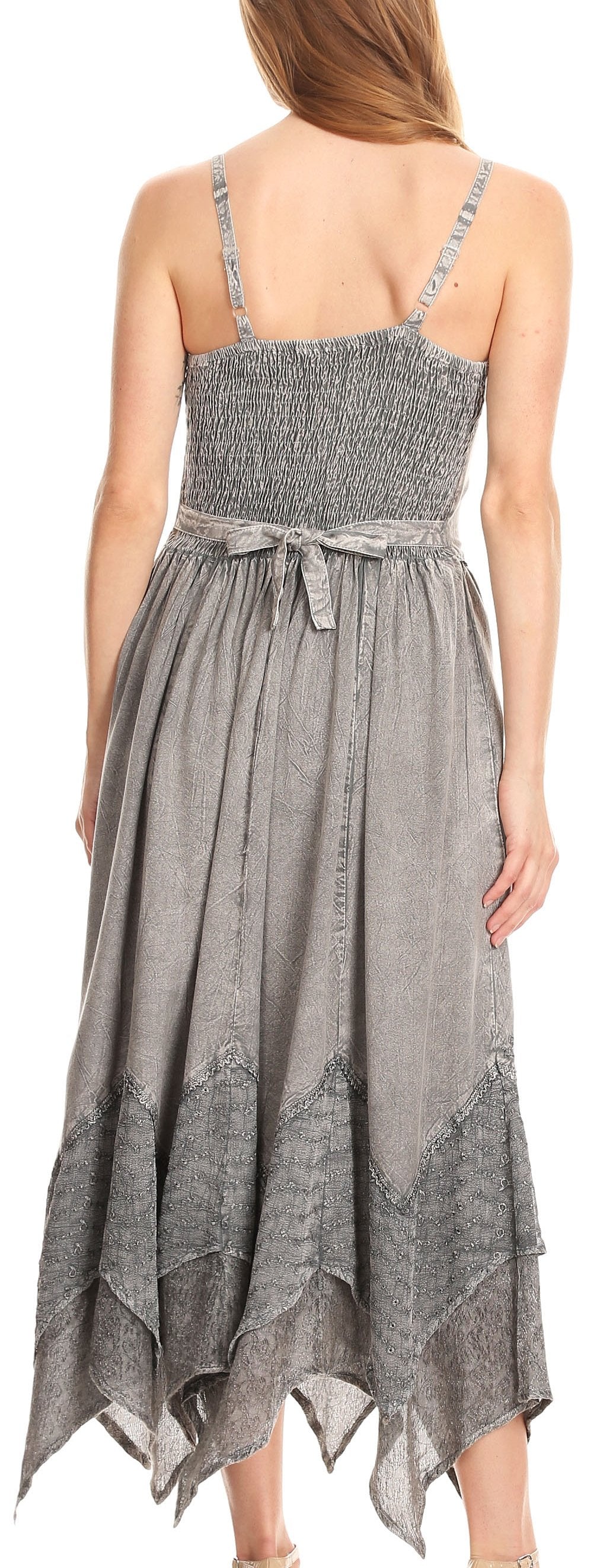 Sakkas - Rayon Embroidered Stonewashed Adjustable Spaghetti Straps Long Dress