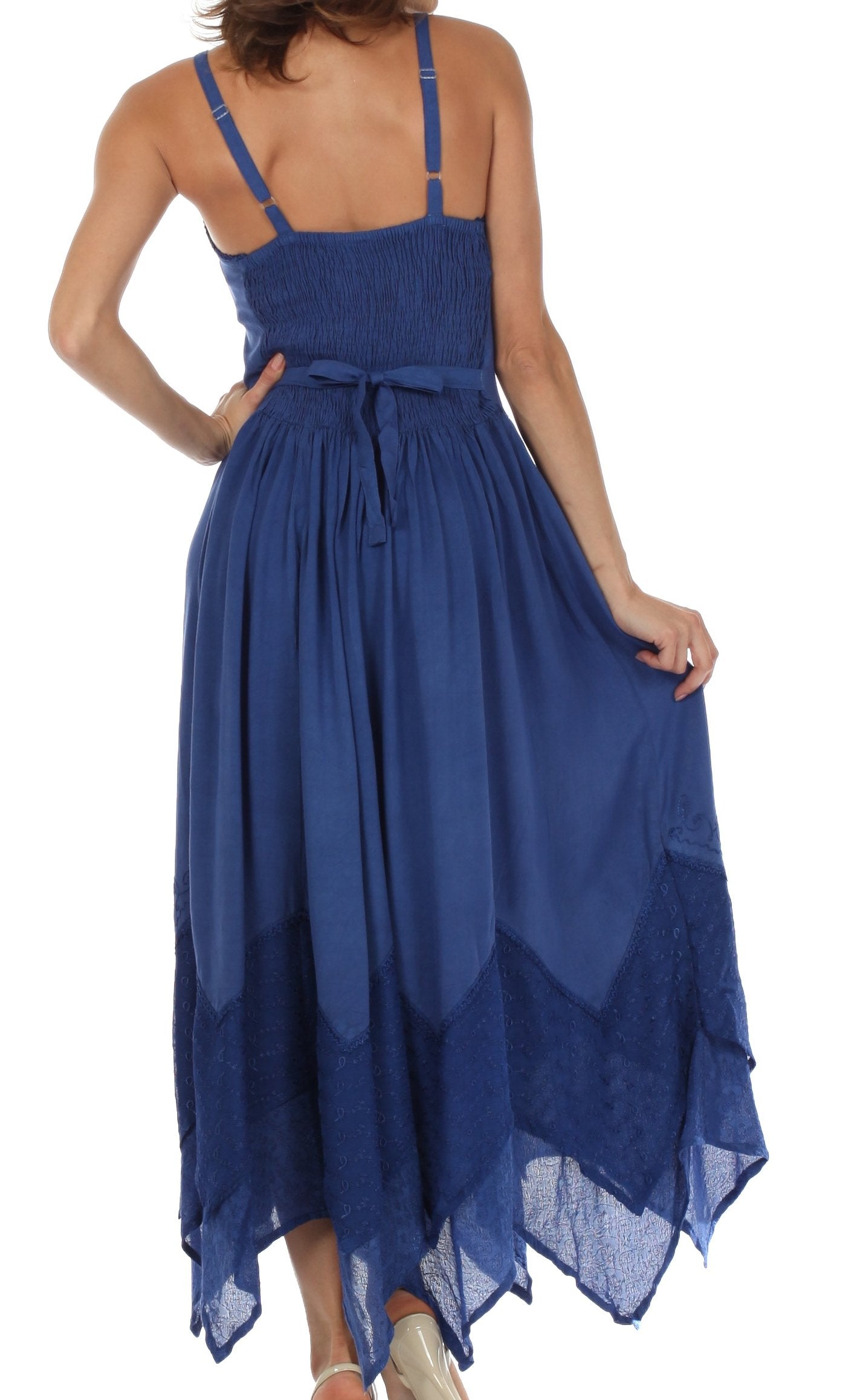 Sakkas - Rayon Embroidered Stonewashed Adjustable Spaghetti Straps Long Dress
