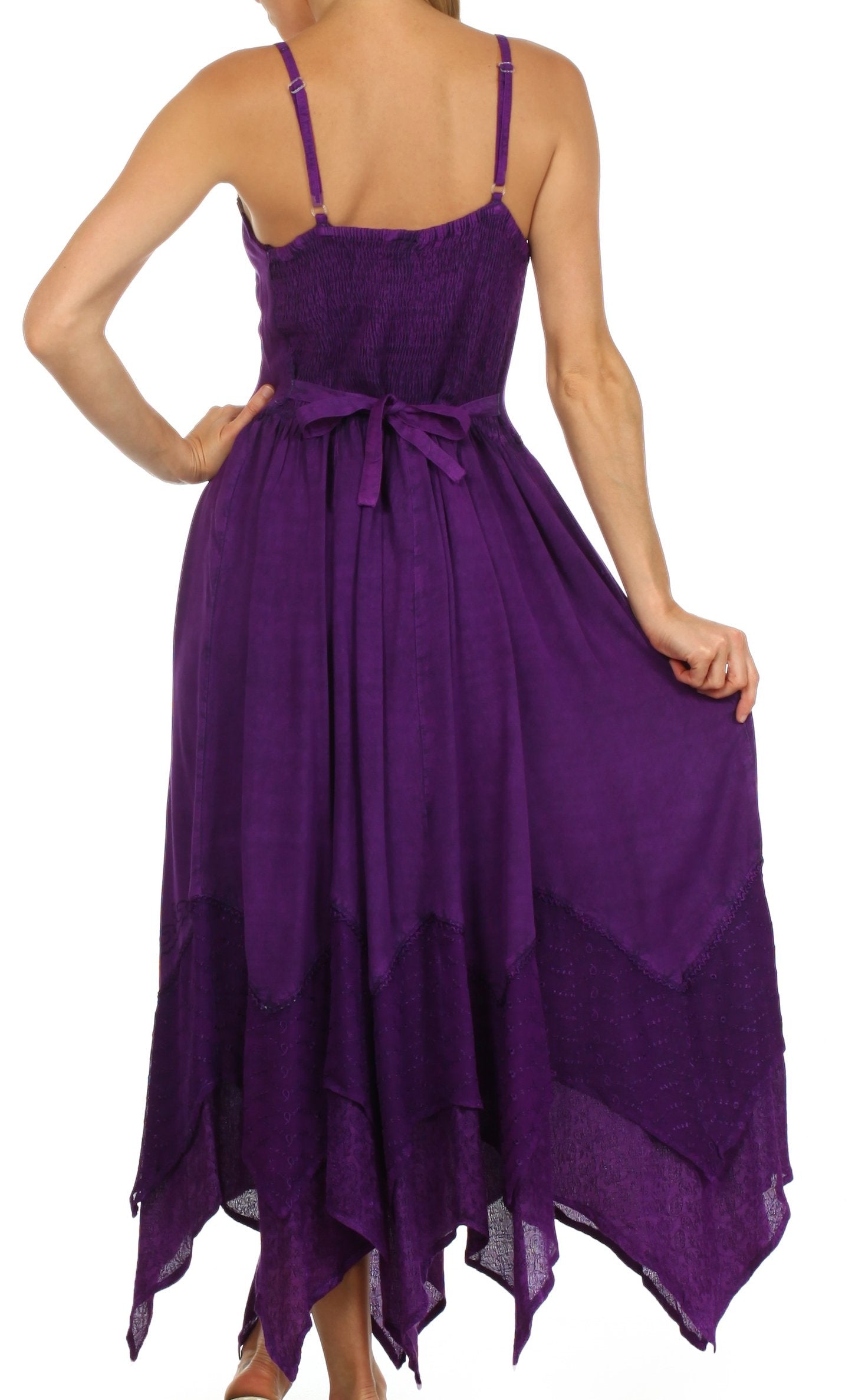 Sakkas - Rayon Embroidered Stonewashed Adjustable Spaghetti Straps Long Dress