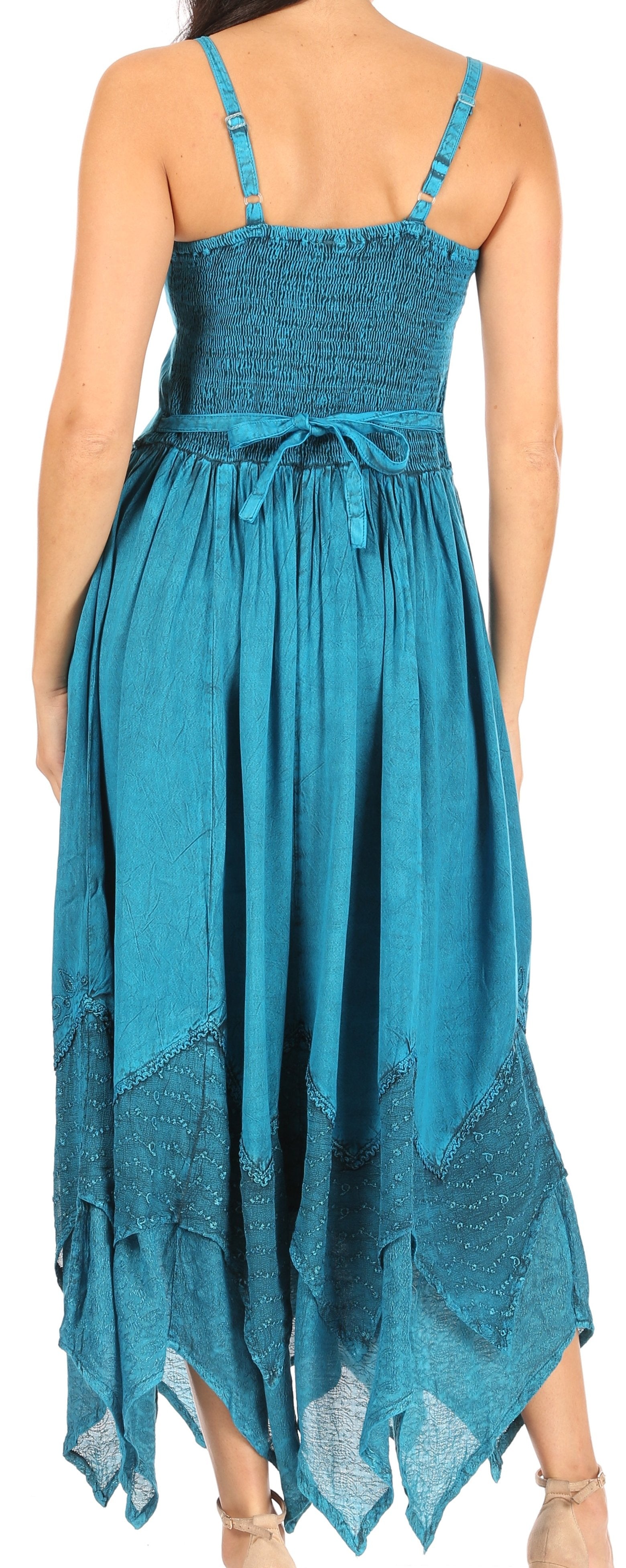 Sakkas - Rayon Embroidered Stonewashed Adjustable Spaghetti Straps Long Dress