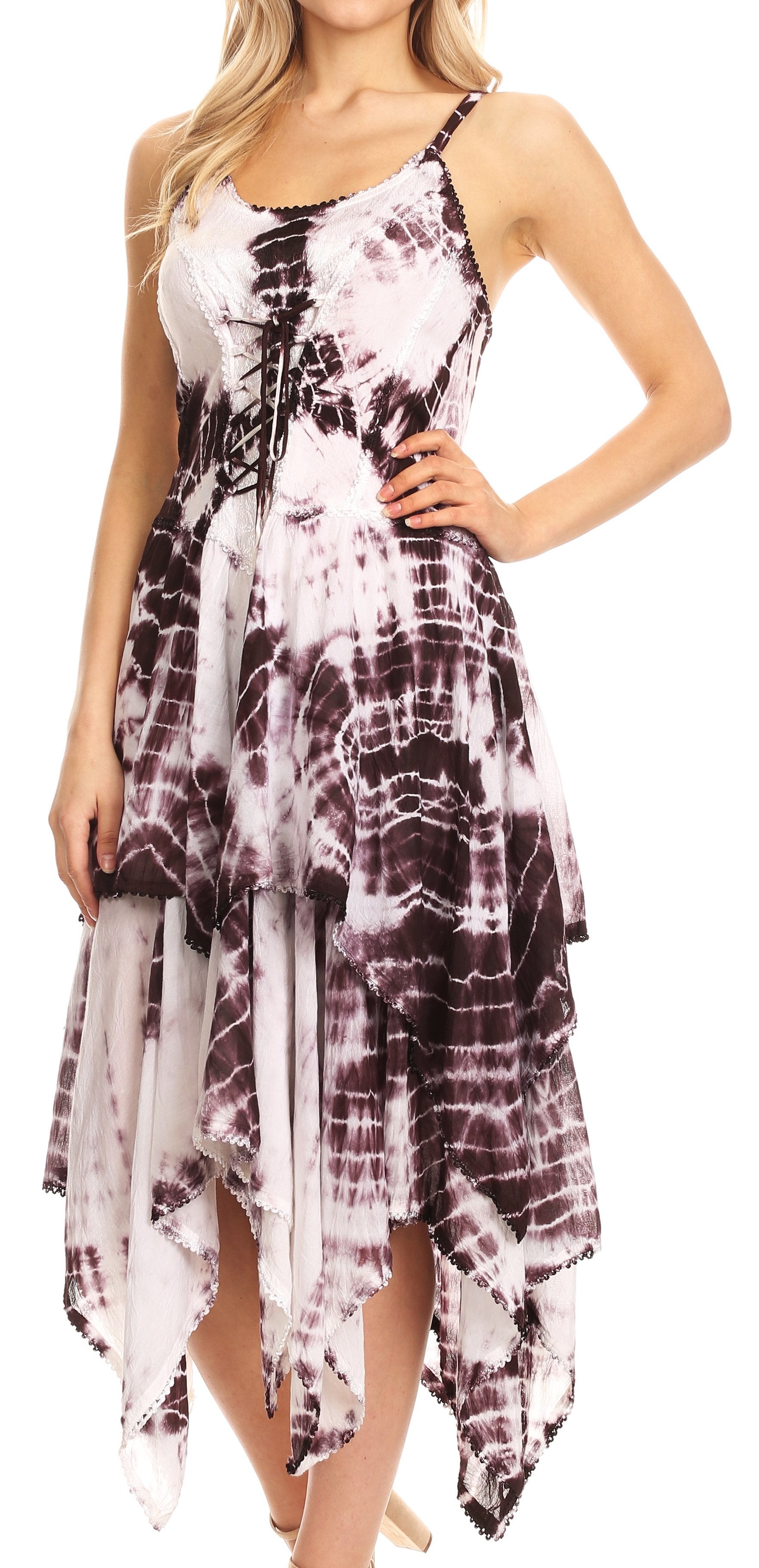 Sakkas - Annabella Corset Bodice Handkerchief Hem Dress