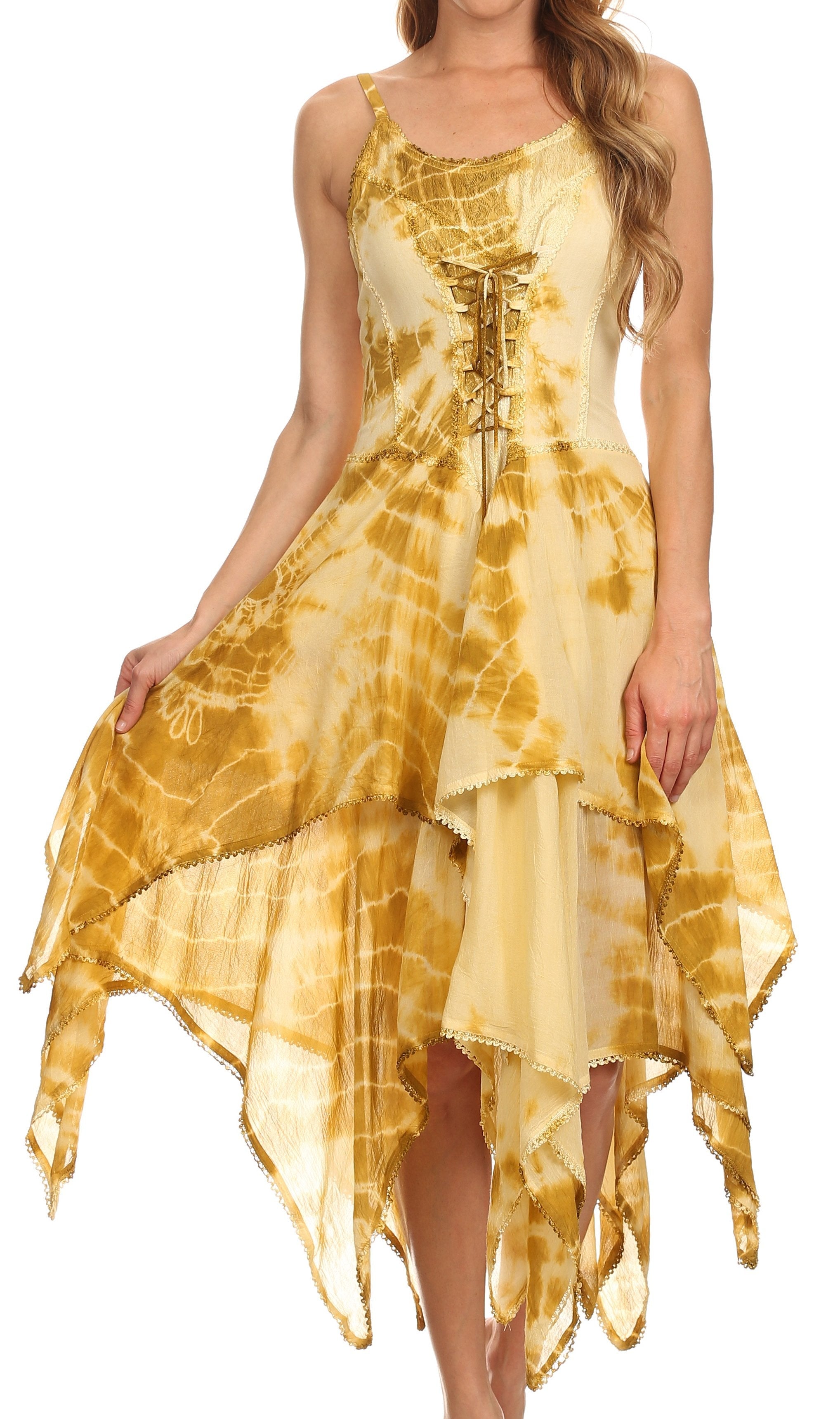 Sakkas - Annabella Corset Bodice Handkerchief Hem Dress