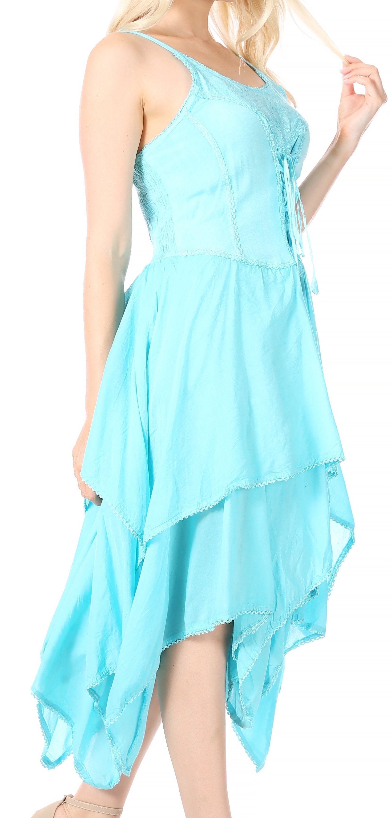 Sakkas - Lady Mary Jacquard Corset Style Bodice Lightweight Handkerchief Hem Dress