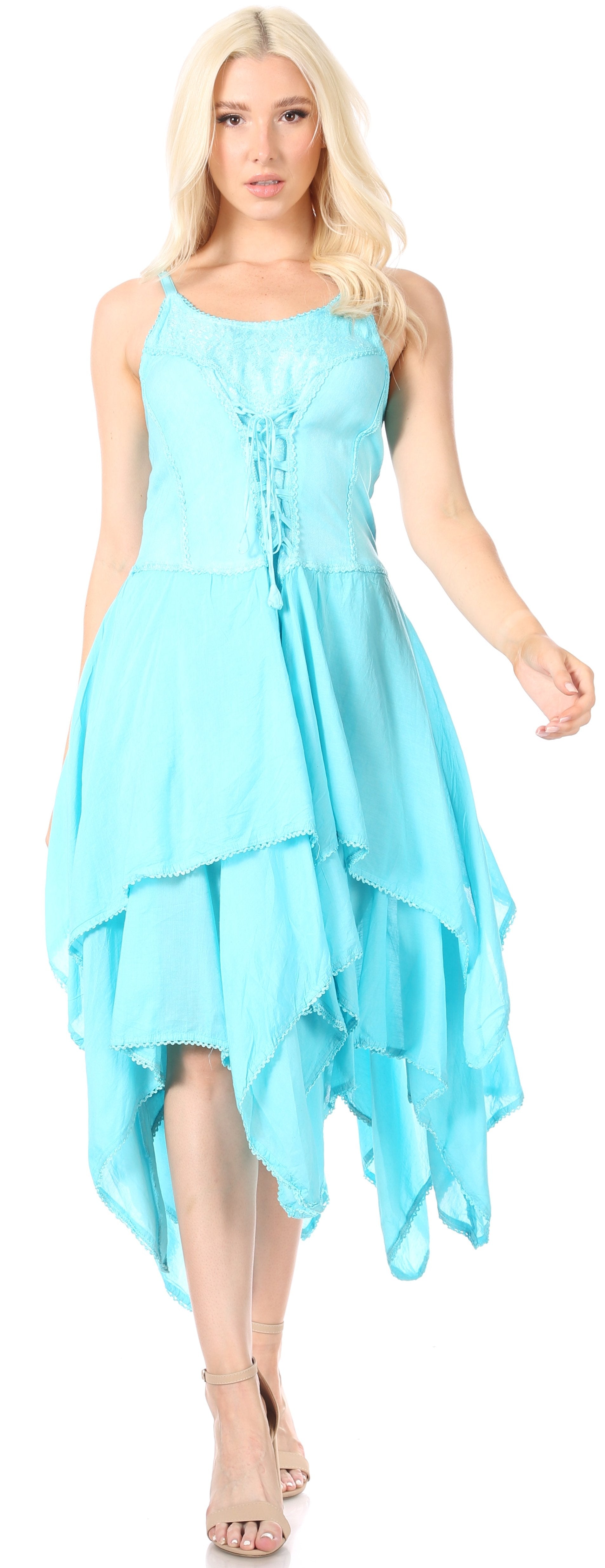 Sakkas - Lady Mary Jacquard Corset Style Bodice Lightweight Handkerchief Hem Dress