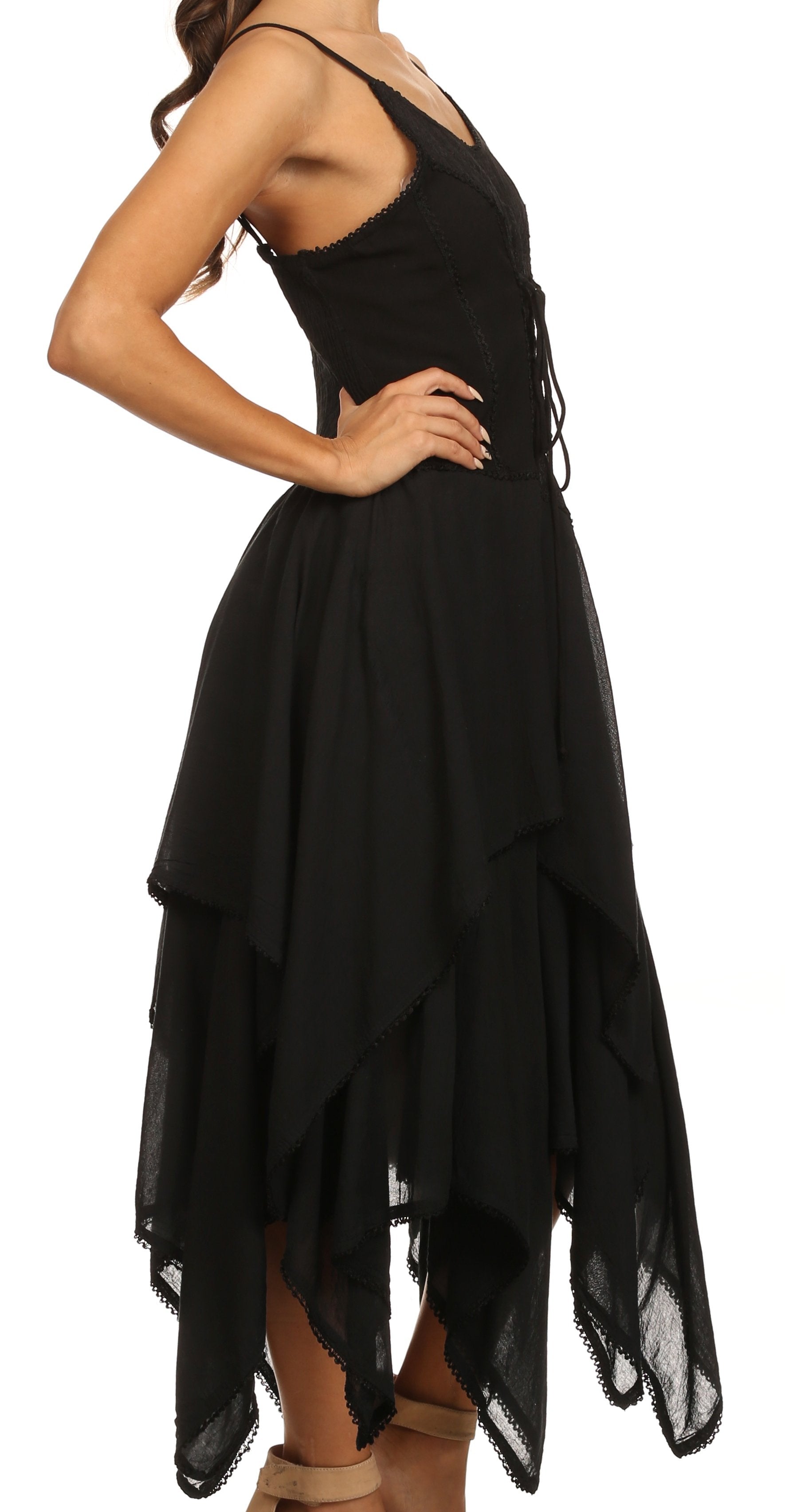 Sakkas - Lady Mary Jacquard Corset Style Bodice Lightweight Handkerchief Hem Dress
