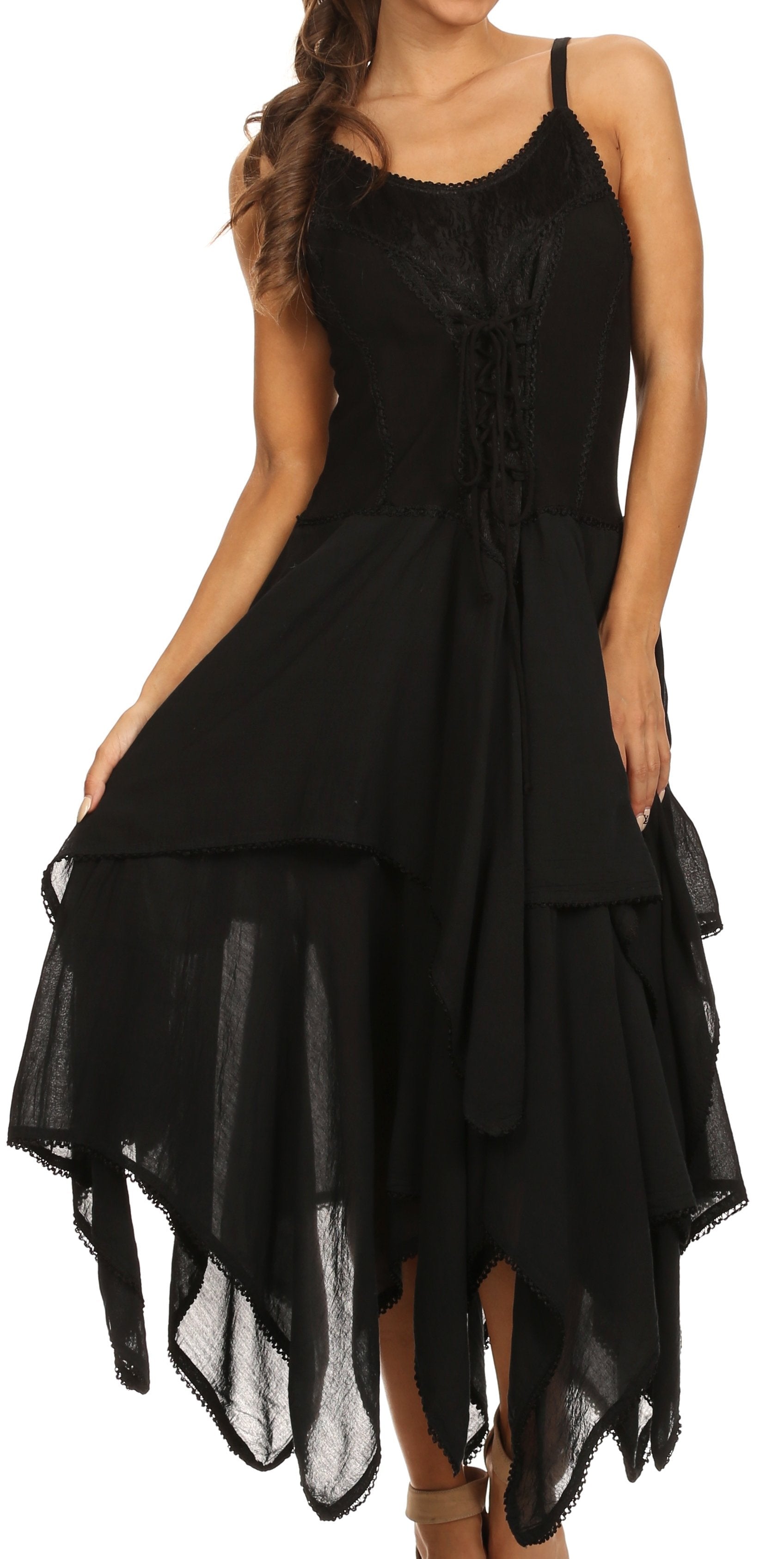 Sakkas - Lady Mary Jacquard Corset Style Bodice Lightweight Handkerchief Hem Dress