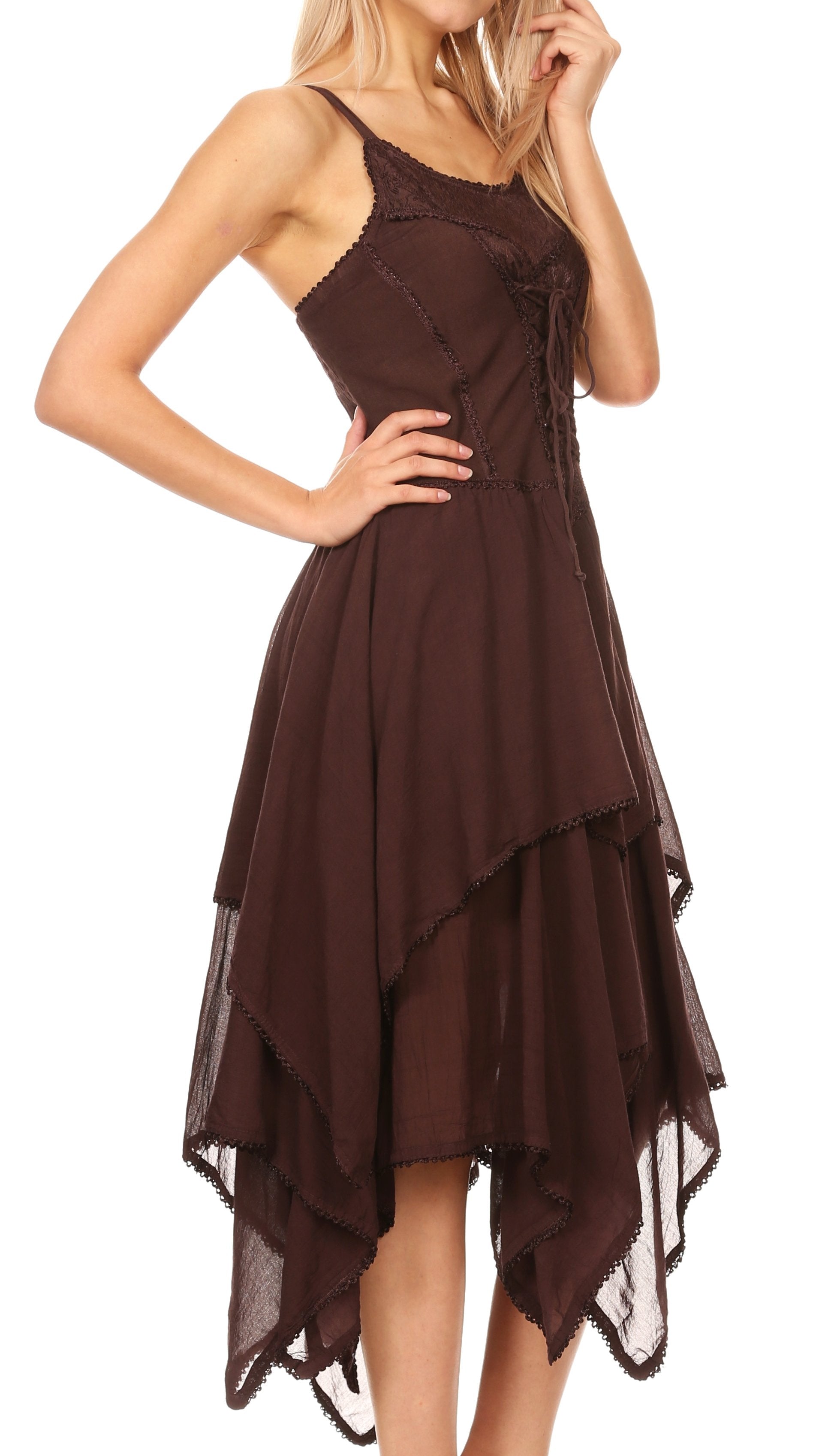 Sakkas - Lady Mary Jacquard Corset Style Bodice Lightweight Handkerchief Hem Dress