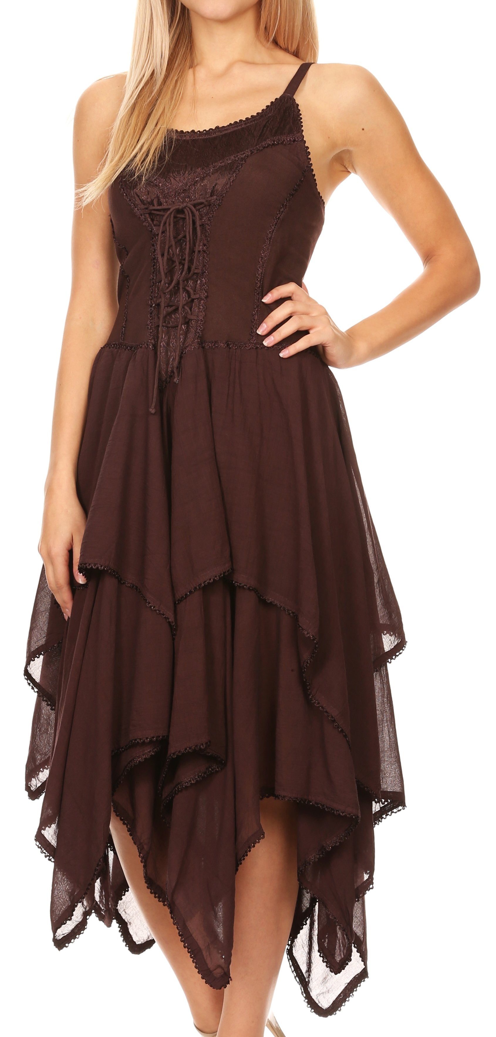 Sakkas - Lady Mary Jacquard Corset Style Bodice Lightweight Handkerchief Hem Dress