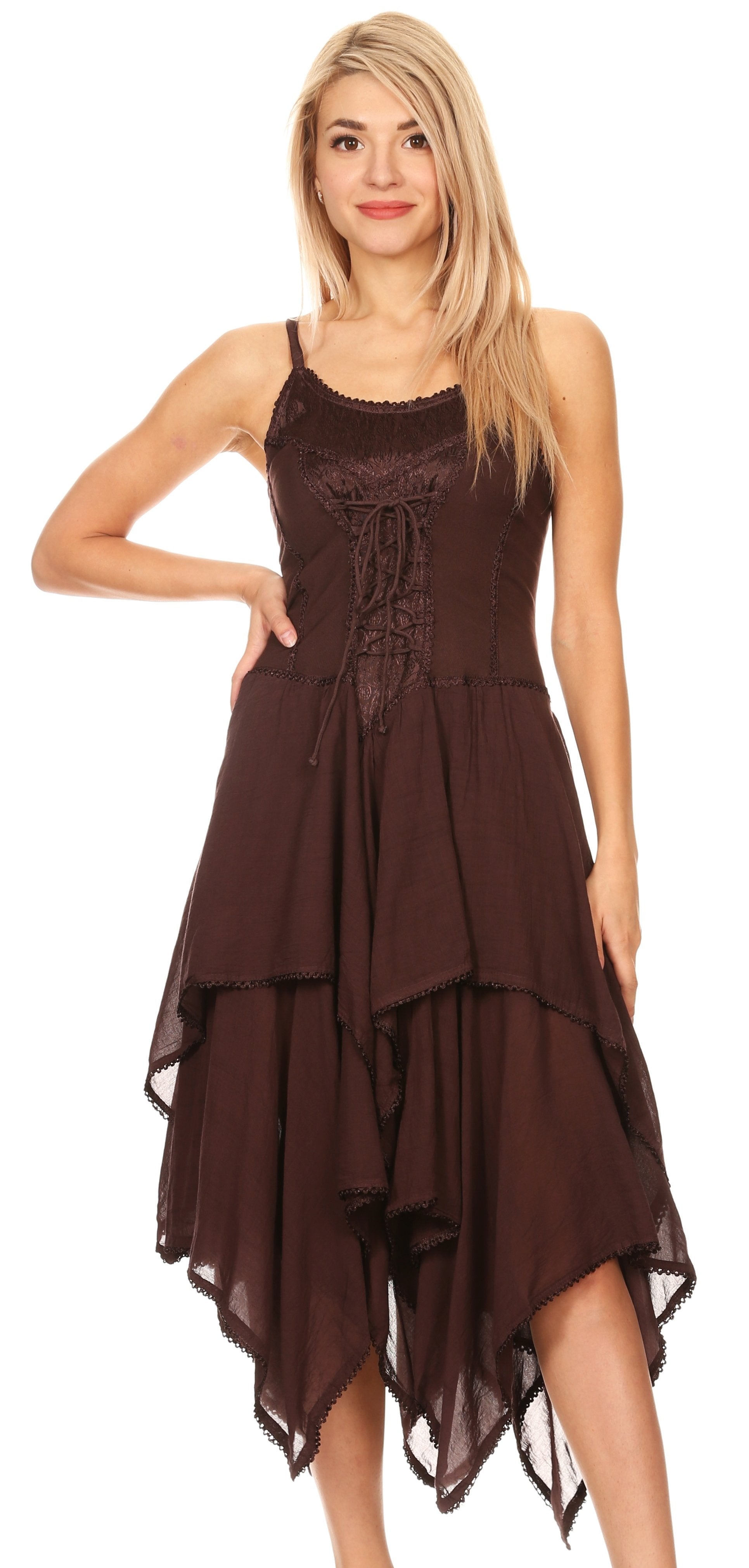 Sakkas - Lady Mary Jacquard Corset Style Bodice Lightweight Handkerchief Hem Dress
