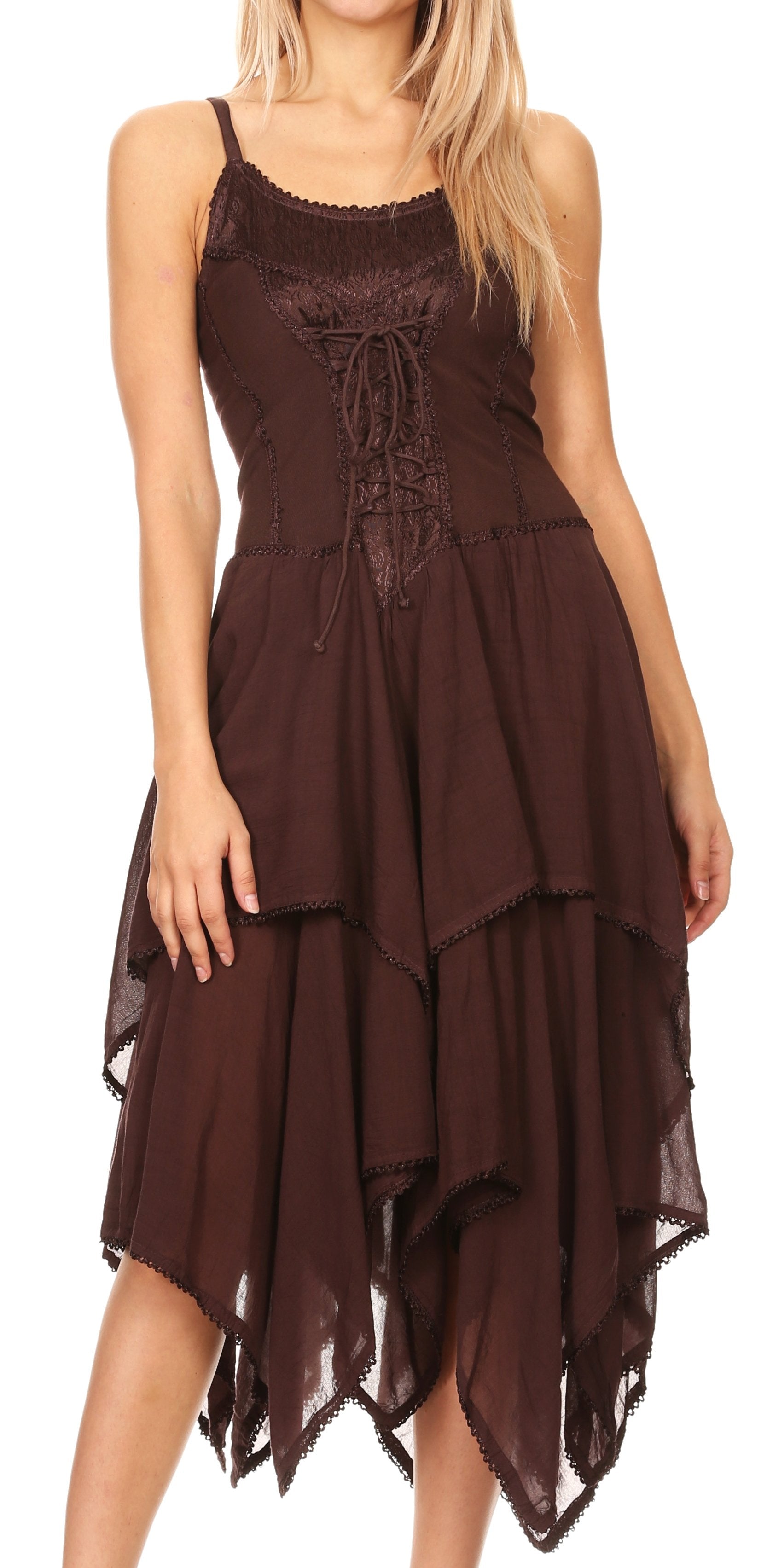Sakkas - Lady Mary Jacquard Corset Style Bodice Lightweight Handkerchief Hem Dress