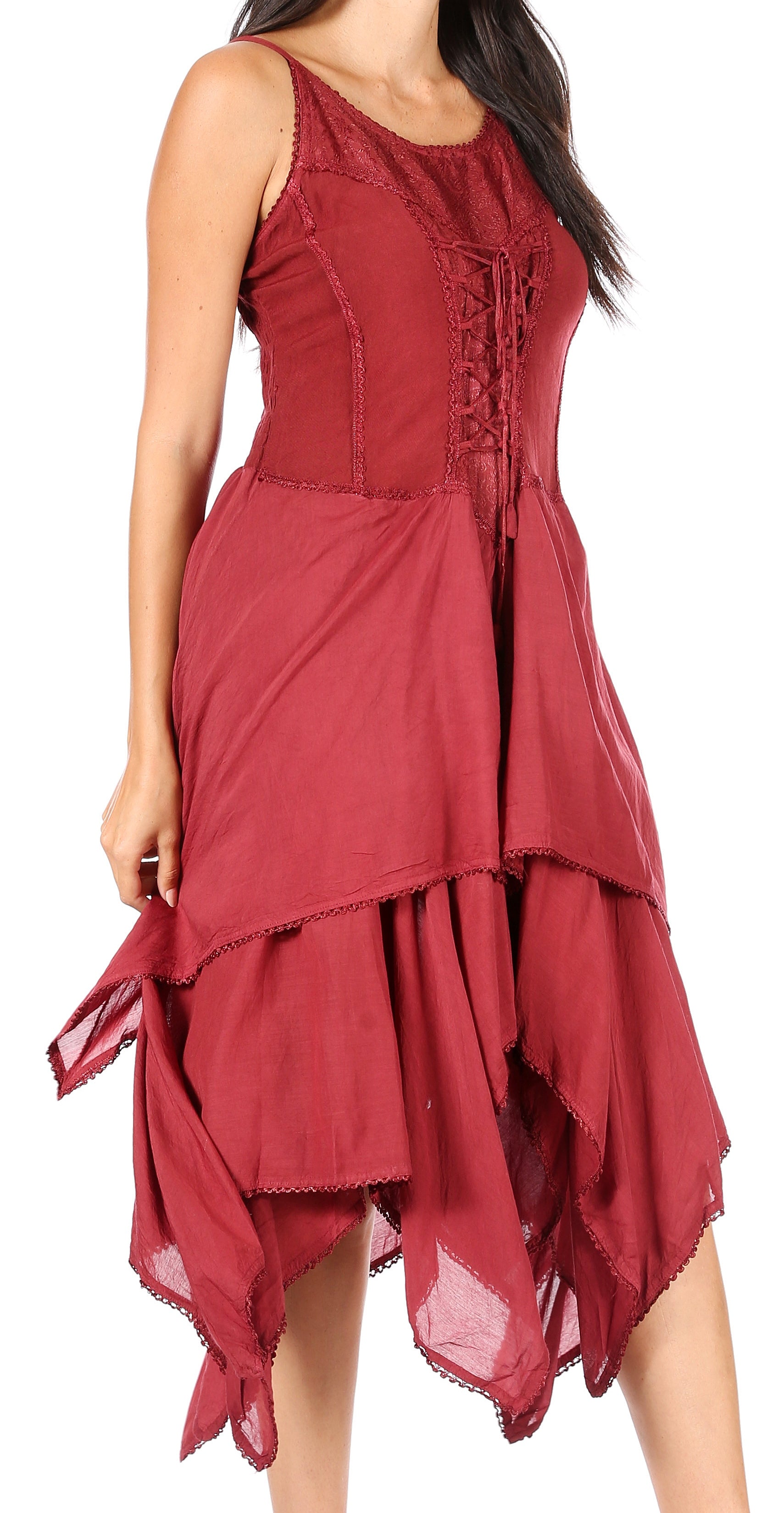 Sakkas - Lady Mary Jacquard Corset Style Bodice Lightweight Handkerchief Hem Dress