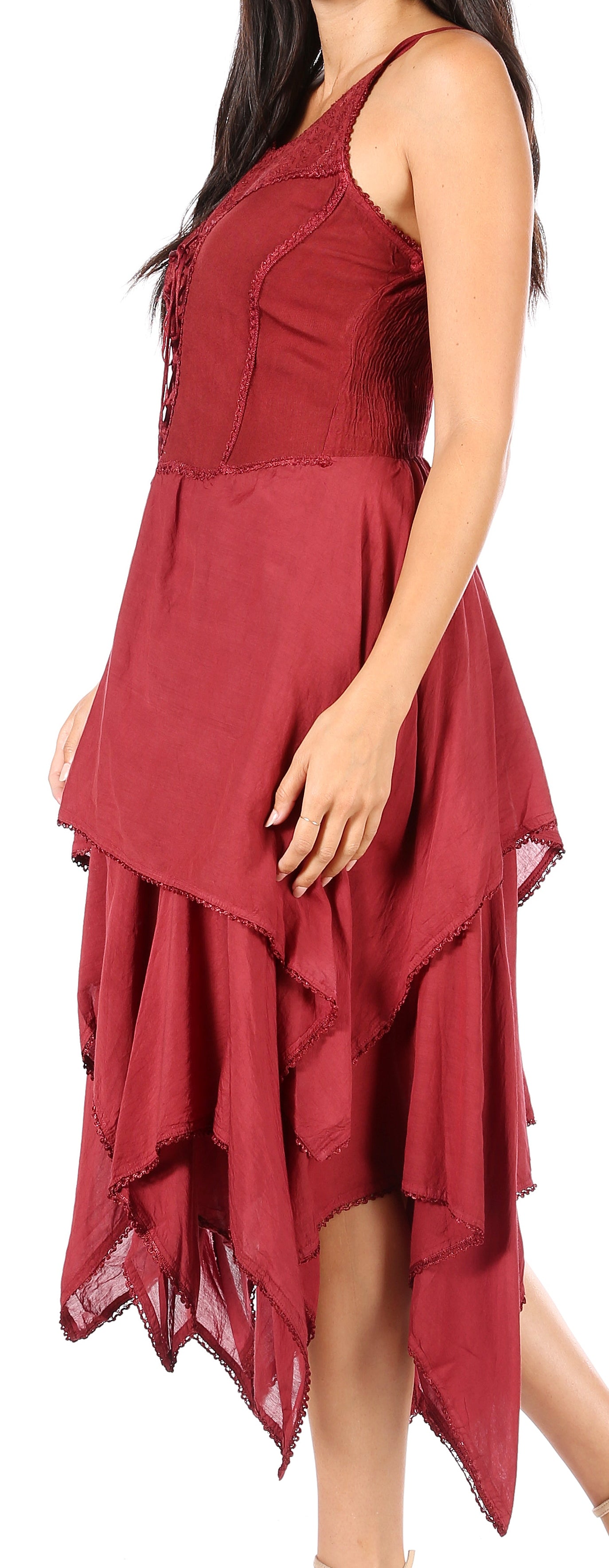 Sakkas - Lady Mary Jacquard Corset Style Bodice Lightweight Handkerchief Hem Dress