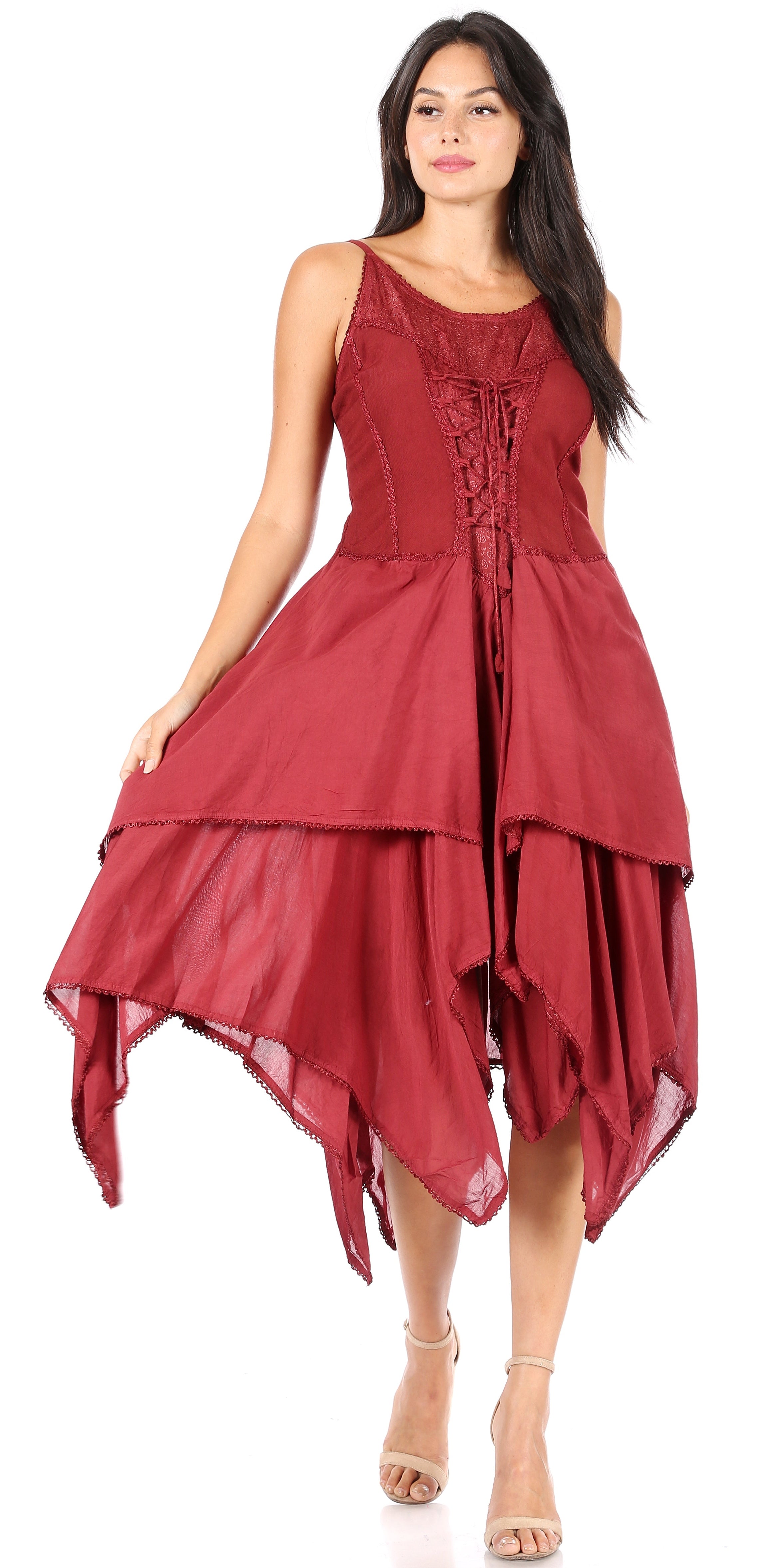 Sakkas - Lady Mary Jacquard Corset Style Bodice Lightweight Handkerchief Hem Dress