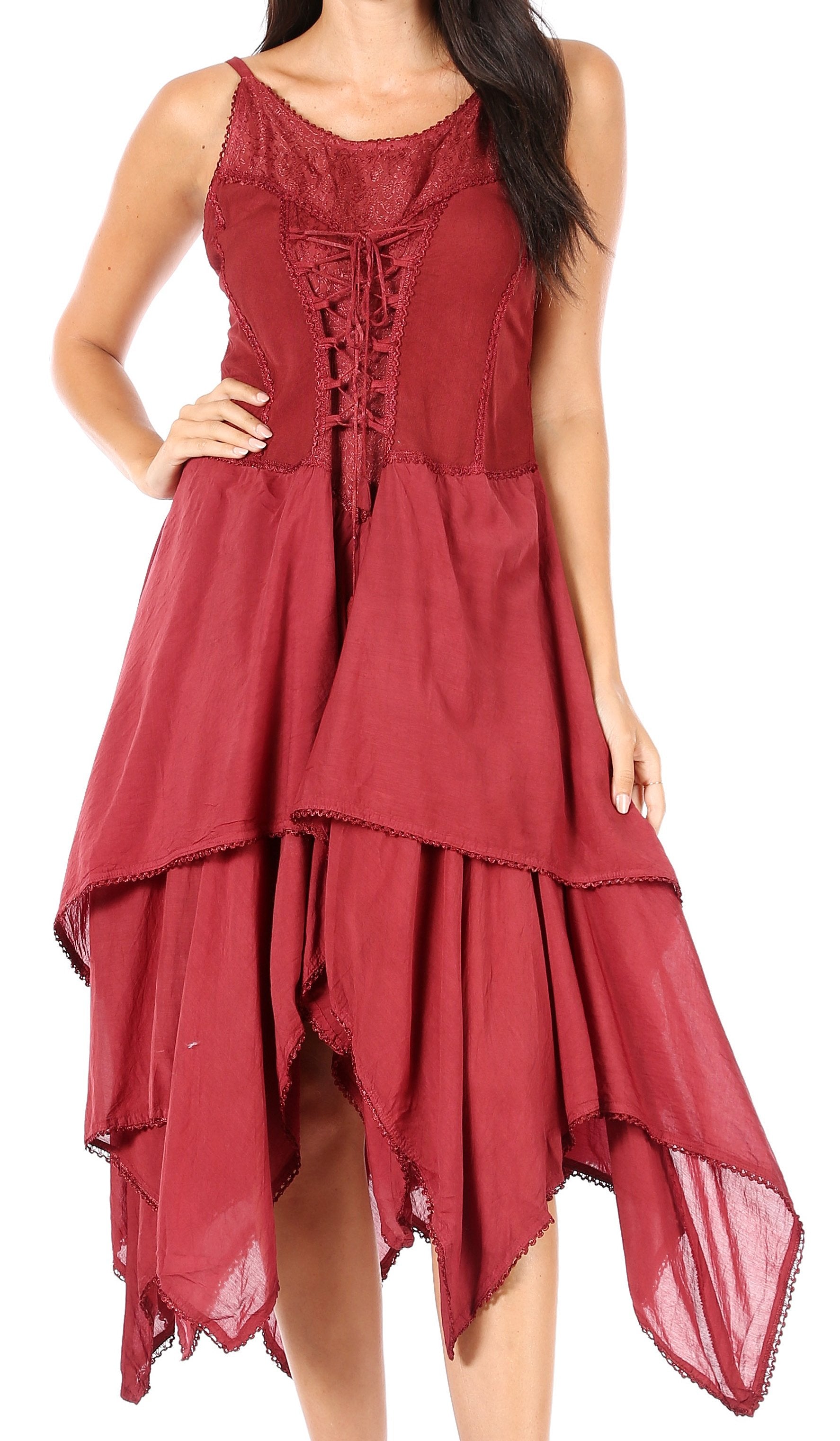Sakkas - Lady Mary Jacquard Corset Style Bodice Lightweight Handkerchief Hem Dress
