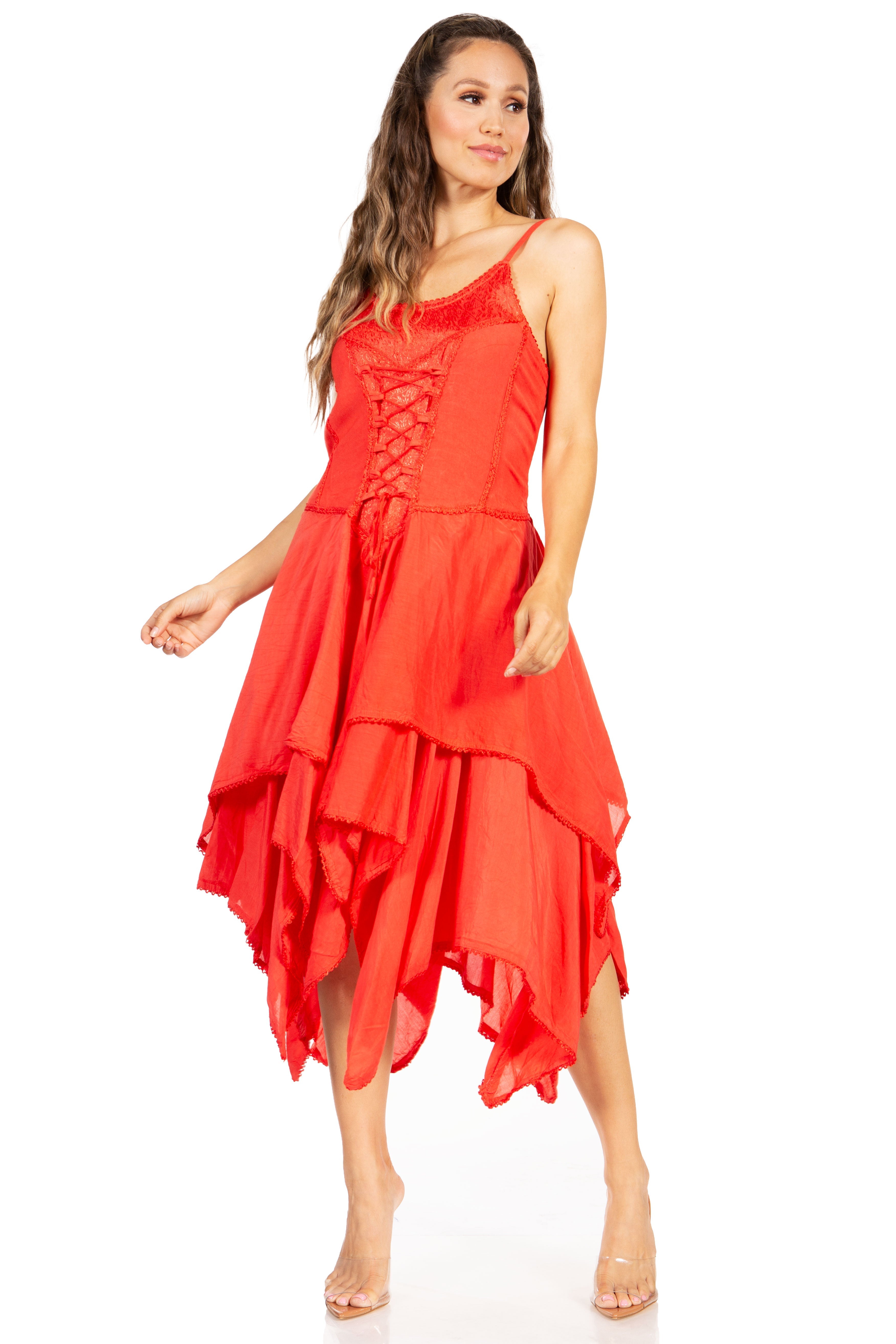 Sakkas - Lady Mary Jacquard Corset Style Bodice Lightweight Handkerchief Hem Dress