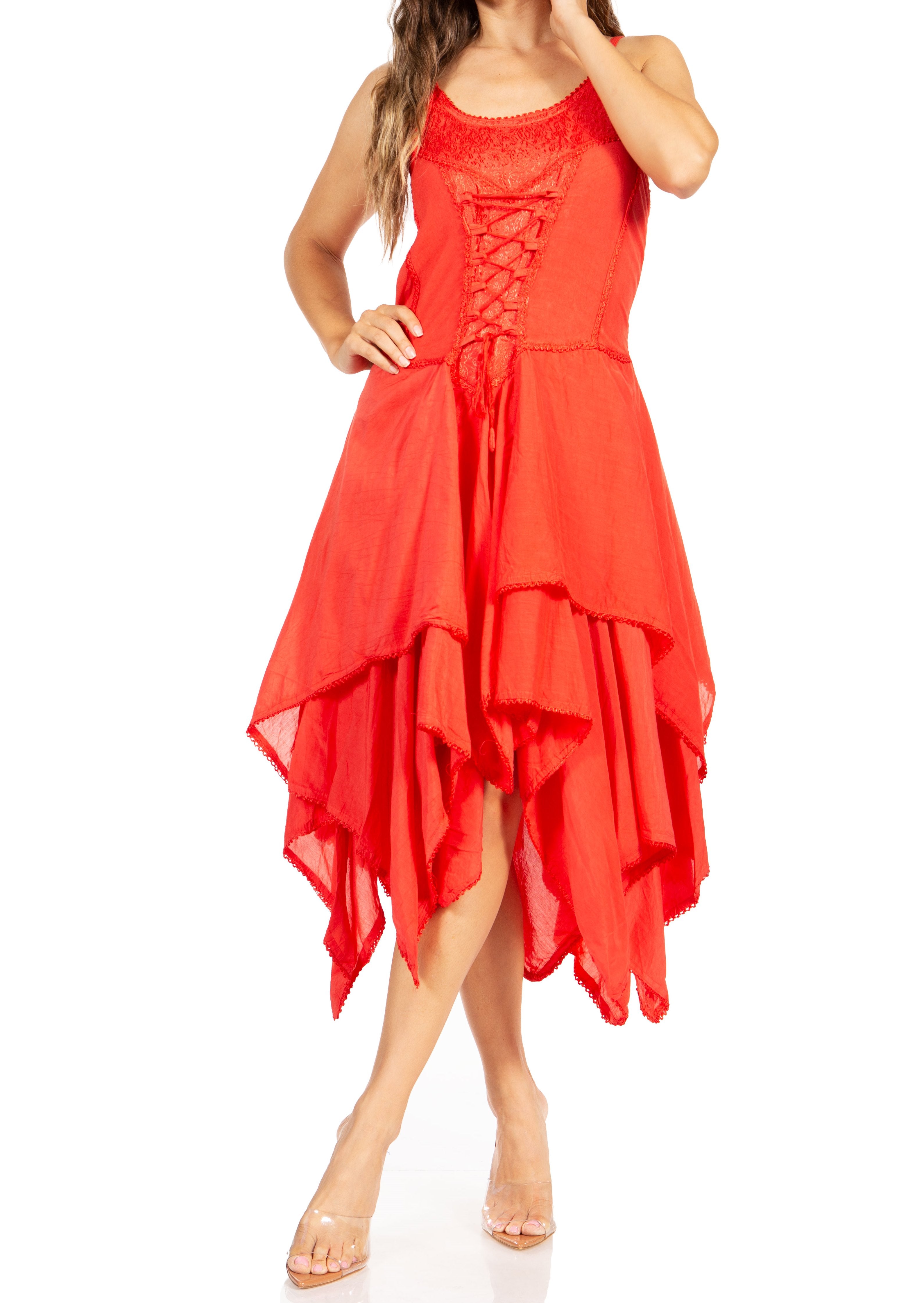 Sakkas - Lady Mary Jacquard Corset Style Bodice Lightweight Handkerchief Hem Dress