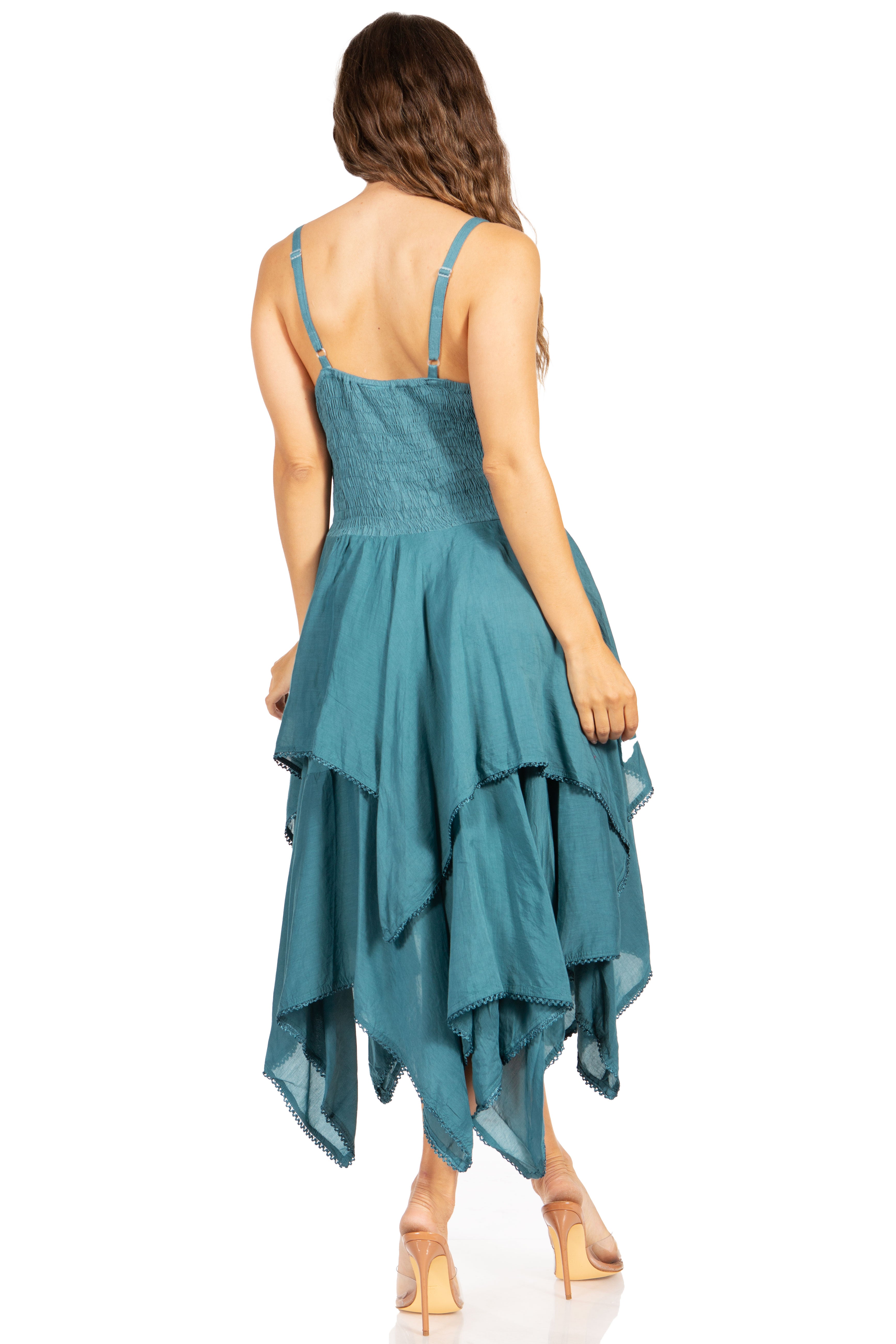 Sakkas - Lady Mary Jacquard Corset Style Bodice Lightweight Handkerchief Hem Dress