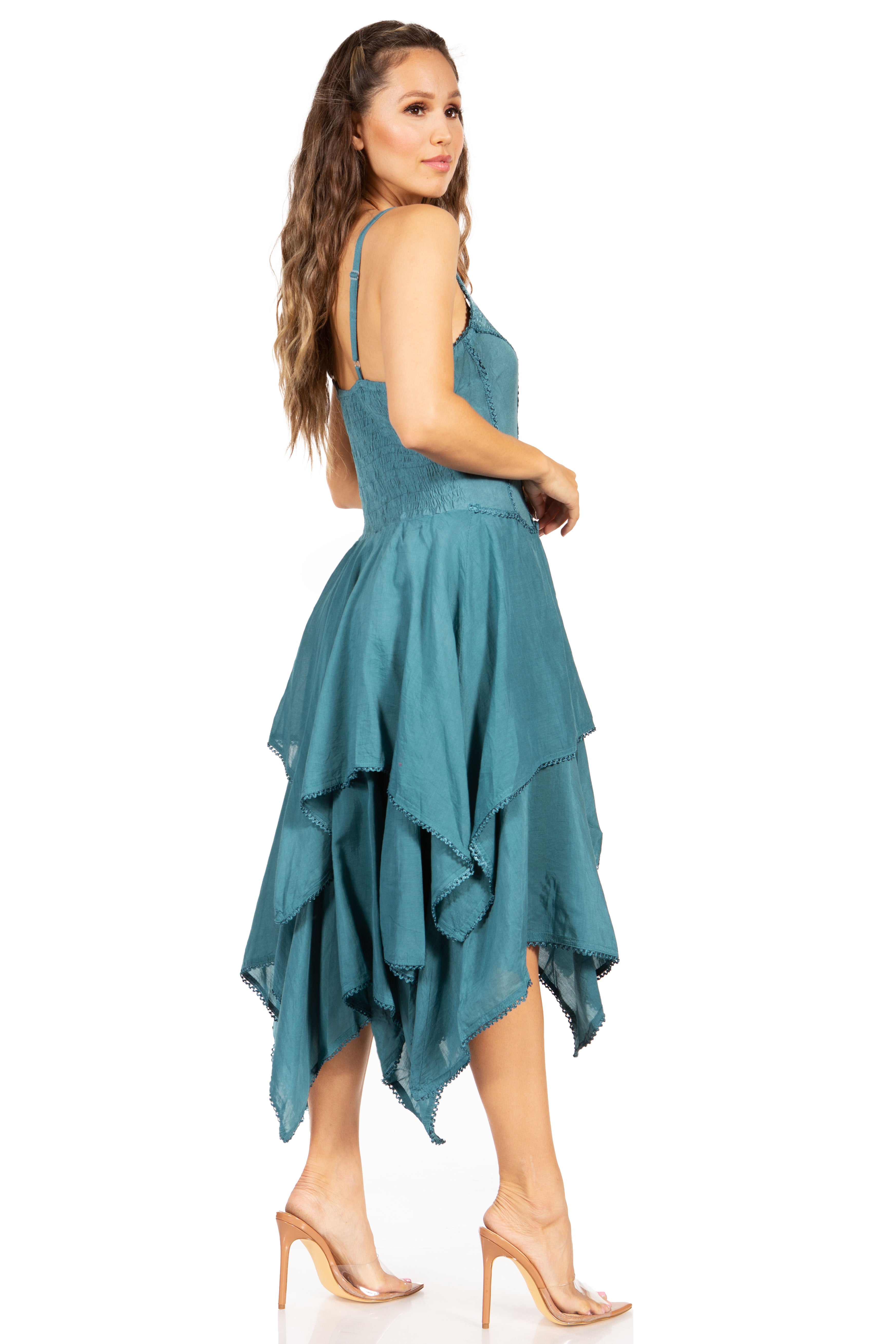 Sakkas - Lady Mary Jacquard Corset Style Bodice Lightweight Handkerchief Hem Dress