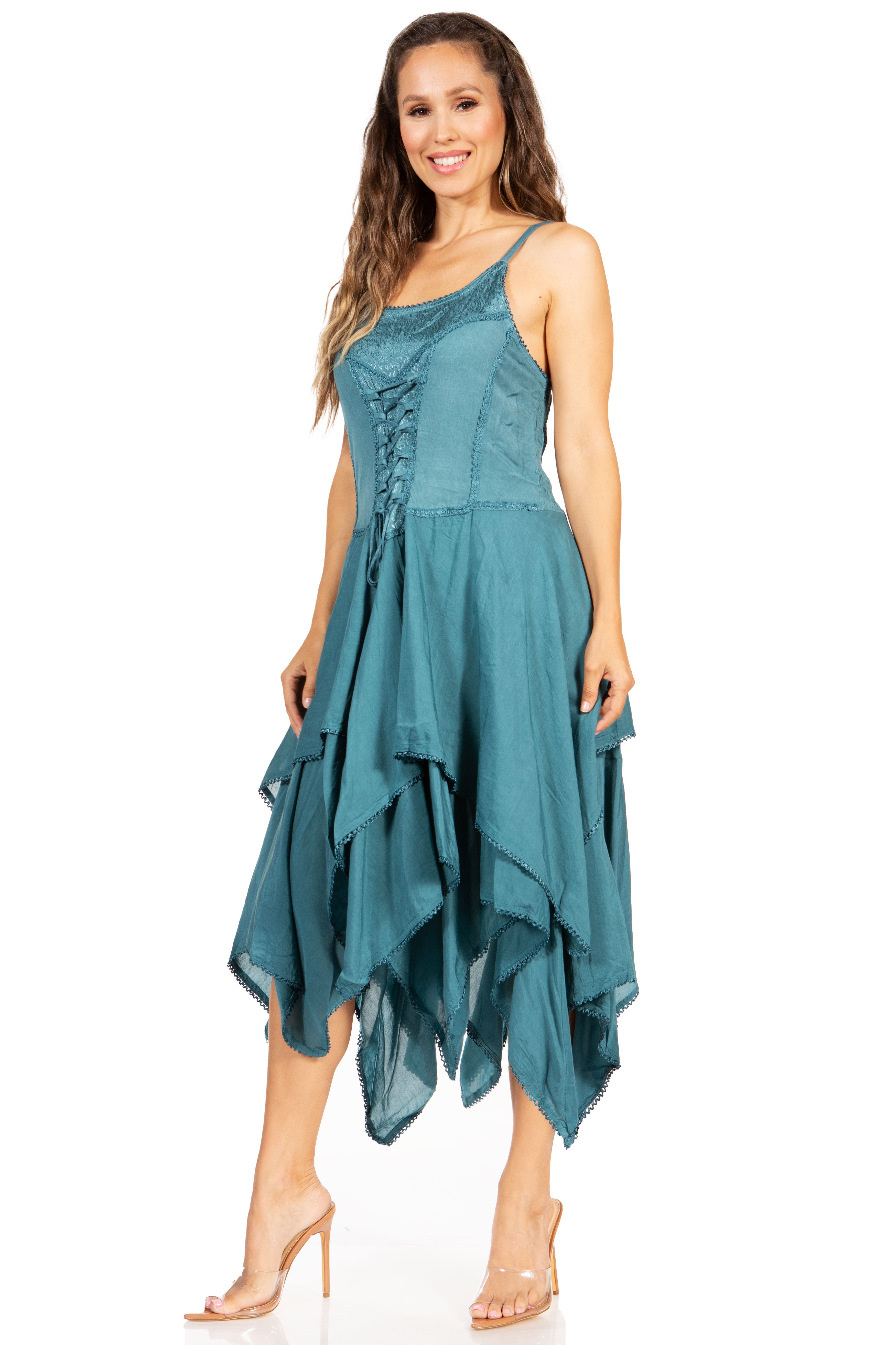 Sakkas - Lady Mary Jacquard Corset Style Bodice Lightweight Handkerchief Hem Dress