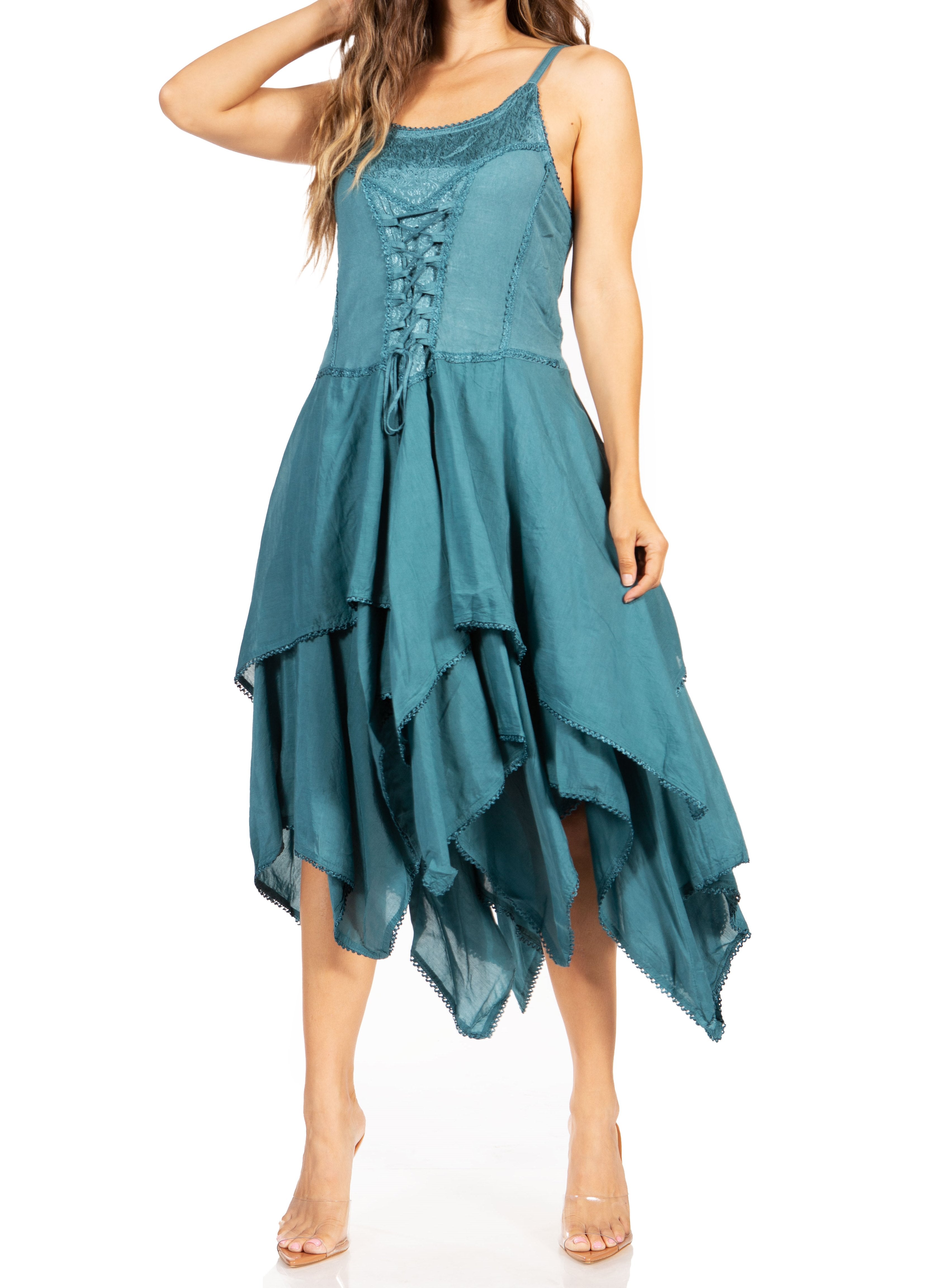 Sakkas - Lady Mary Jacquard Corset Style Bodice Lightweight Handkerchief Hem Dress