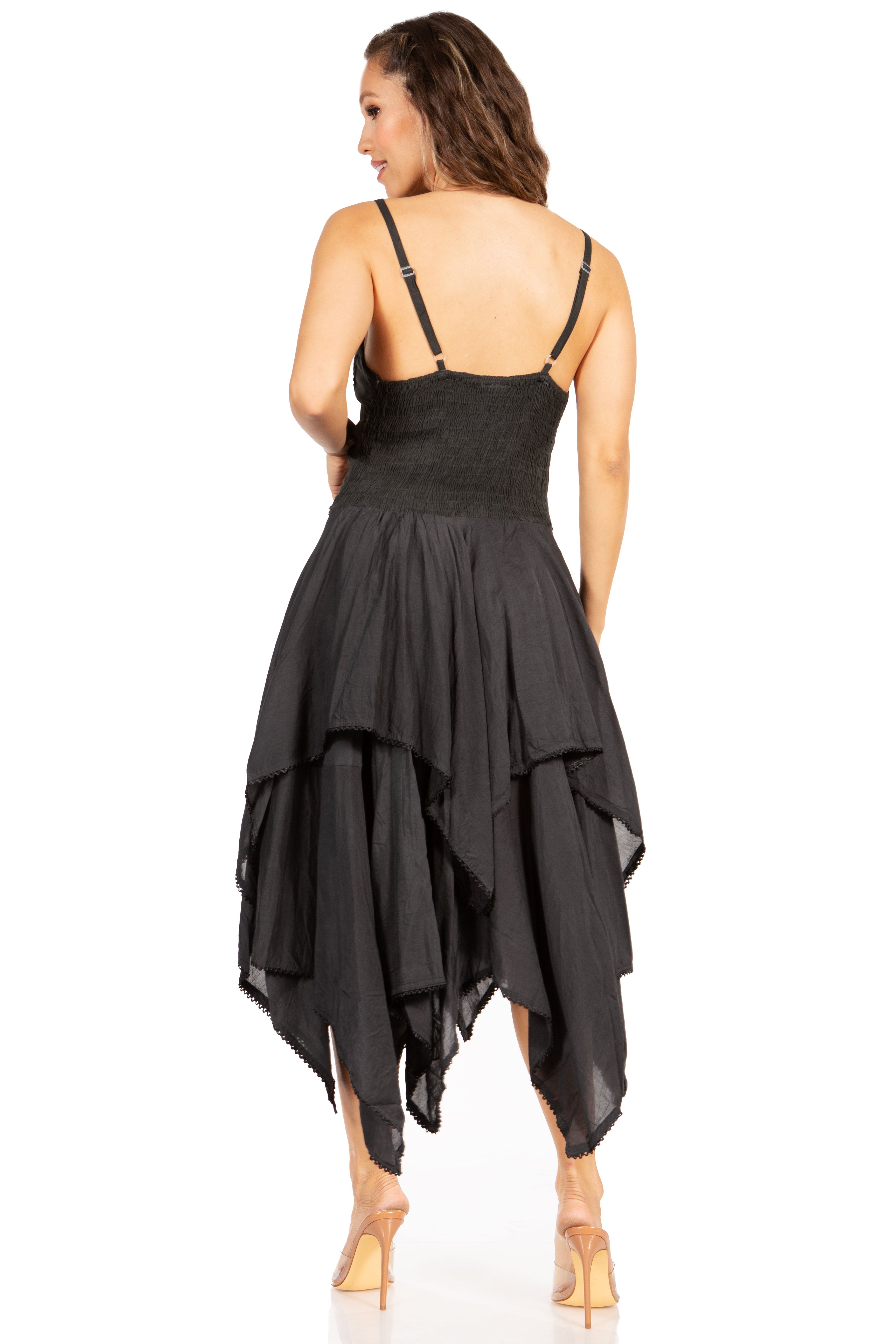Sakkas - Lady Mary Jacquard Corset Style Bodice Lightweight Handkerchief Hem Dress