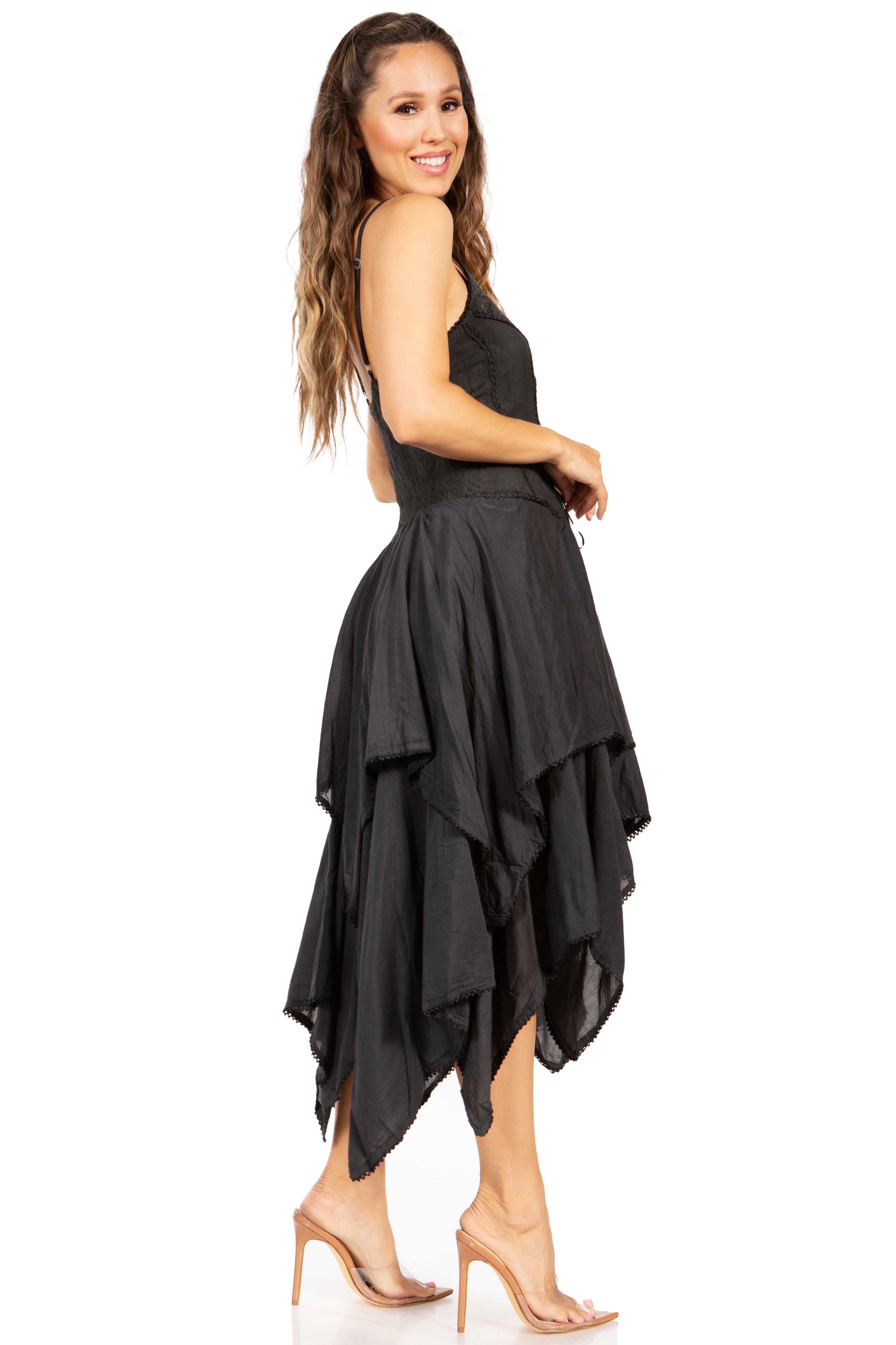 Sakkas - Lady Mary Jacquard Corset Style Bodice Lightweight Handkerchief Hem Dress