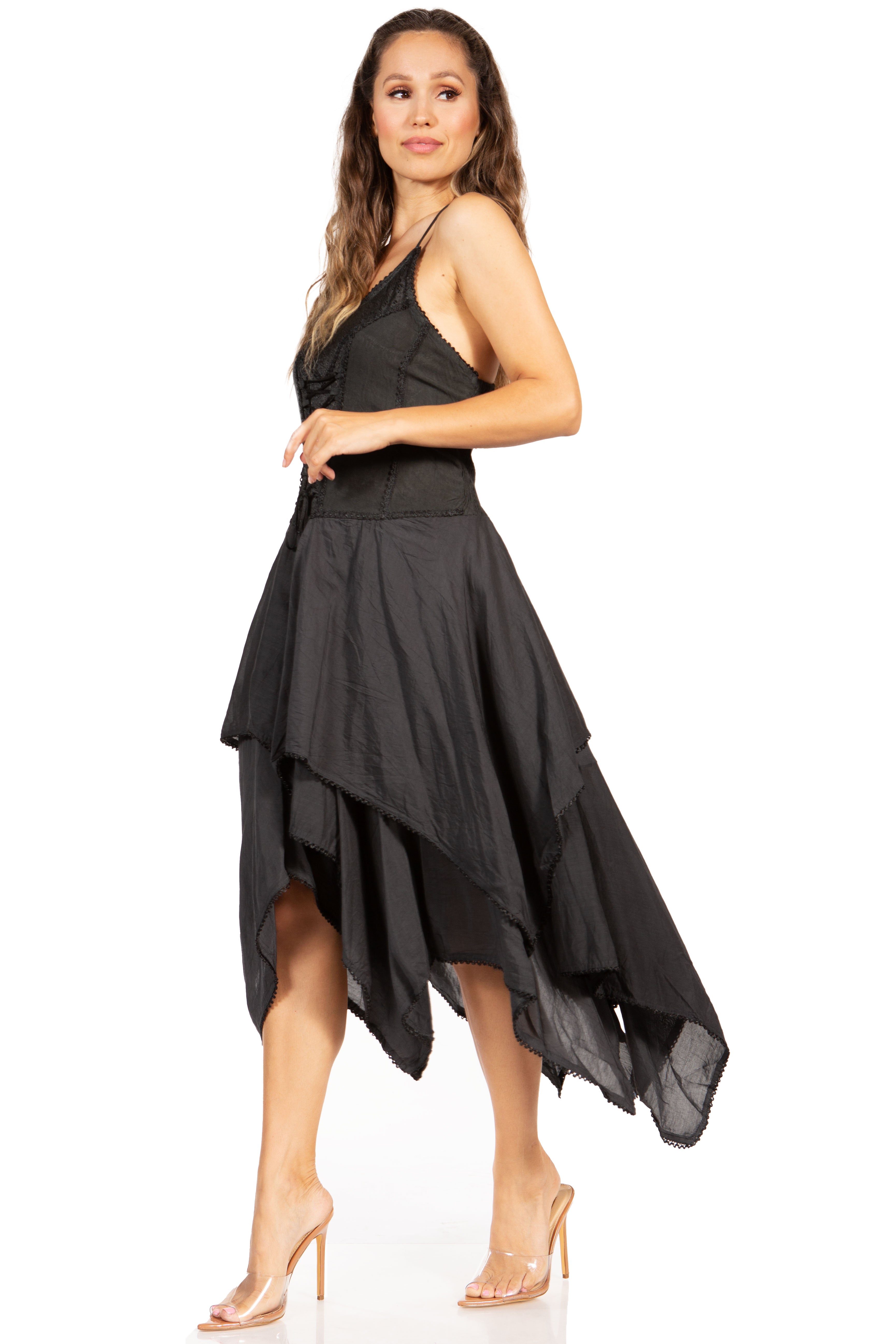 Sakkas - Lady Mary Jacquard Corset Style Bodice Lightweight Handkerchief Hem Dress