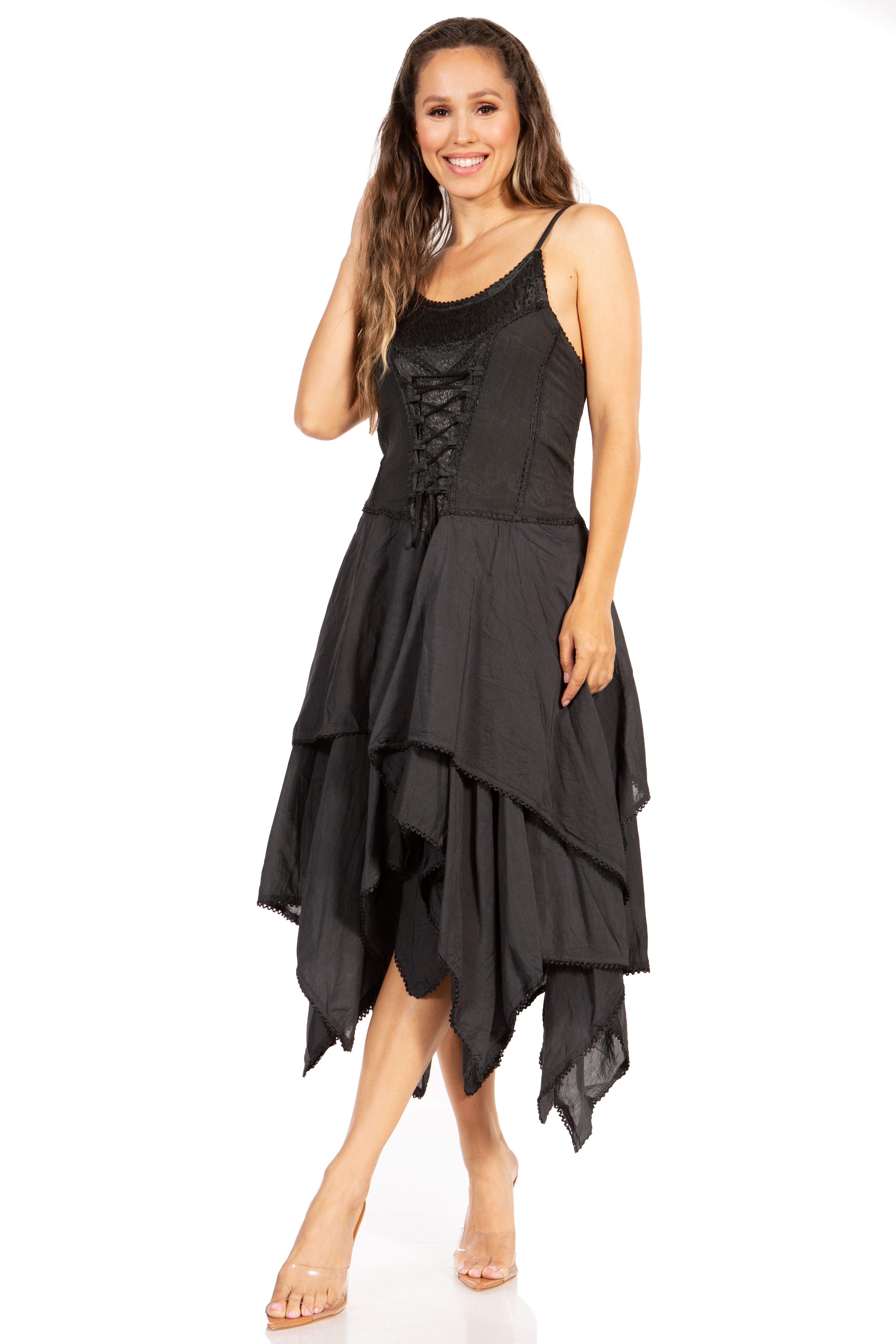 Sakkas - Lady Mary Jacquard Corset Style Bodice Lightweight Handkerchief Hem Dress