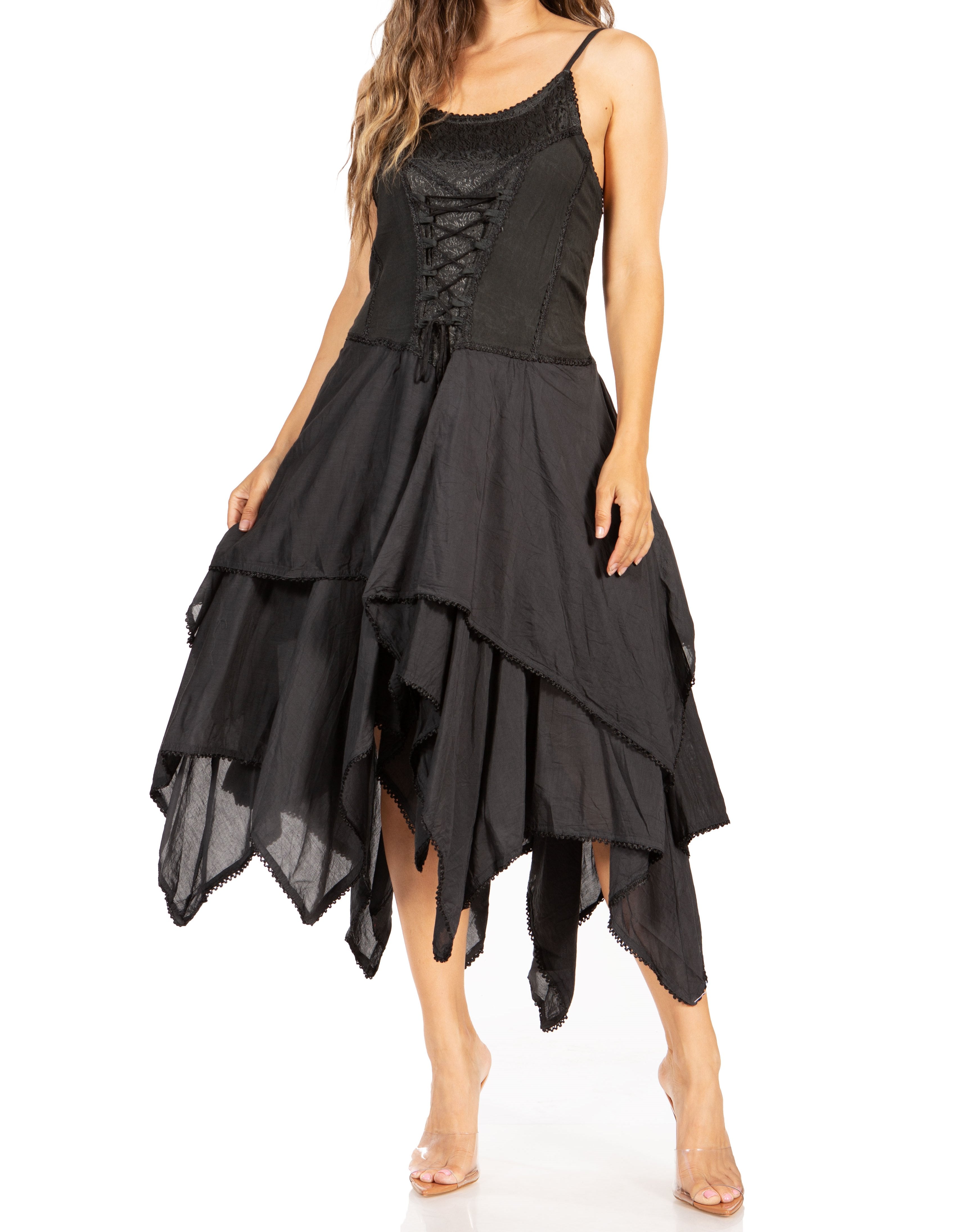 Sakkas - Lady Mary Jacquard Corset Style Bodice Lightweight Handkerchief Hem Dress
