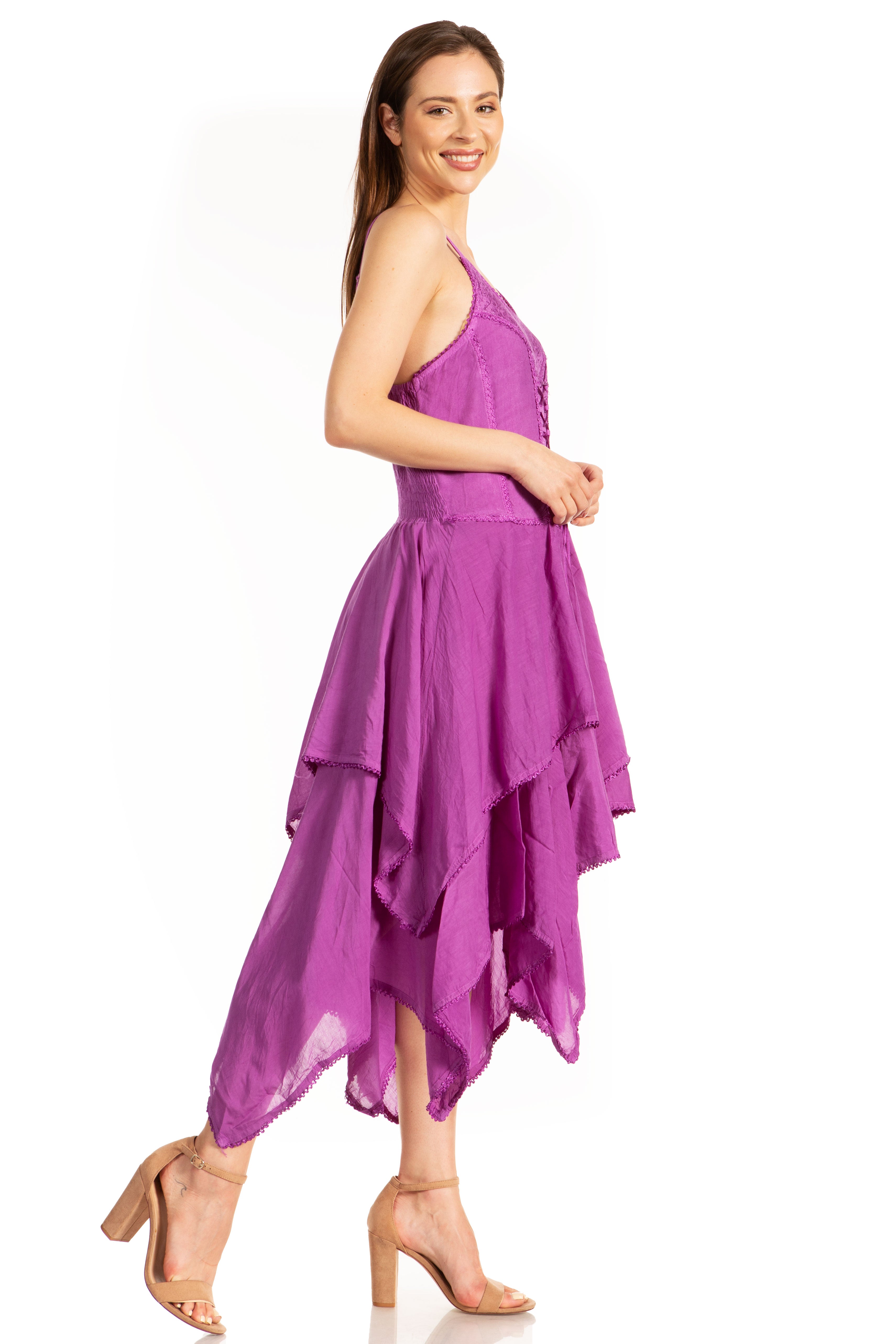 Sakkas - Lady Mary Jacquard Corset Style Bodice Lightweight Handkerchief Hem Dress