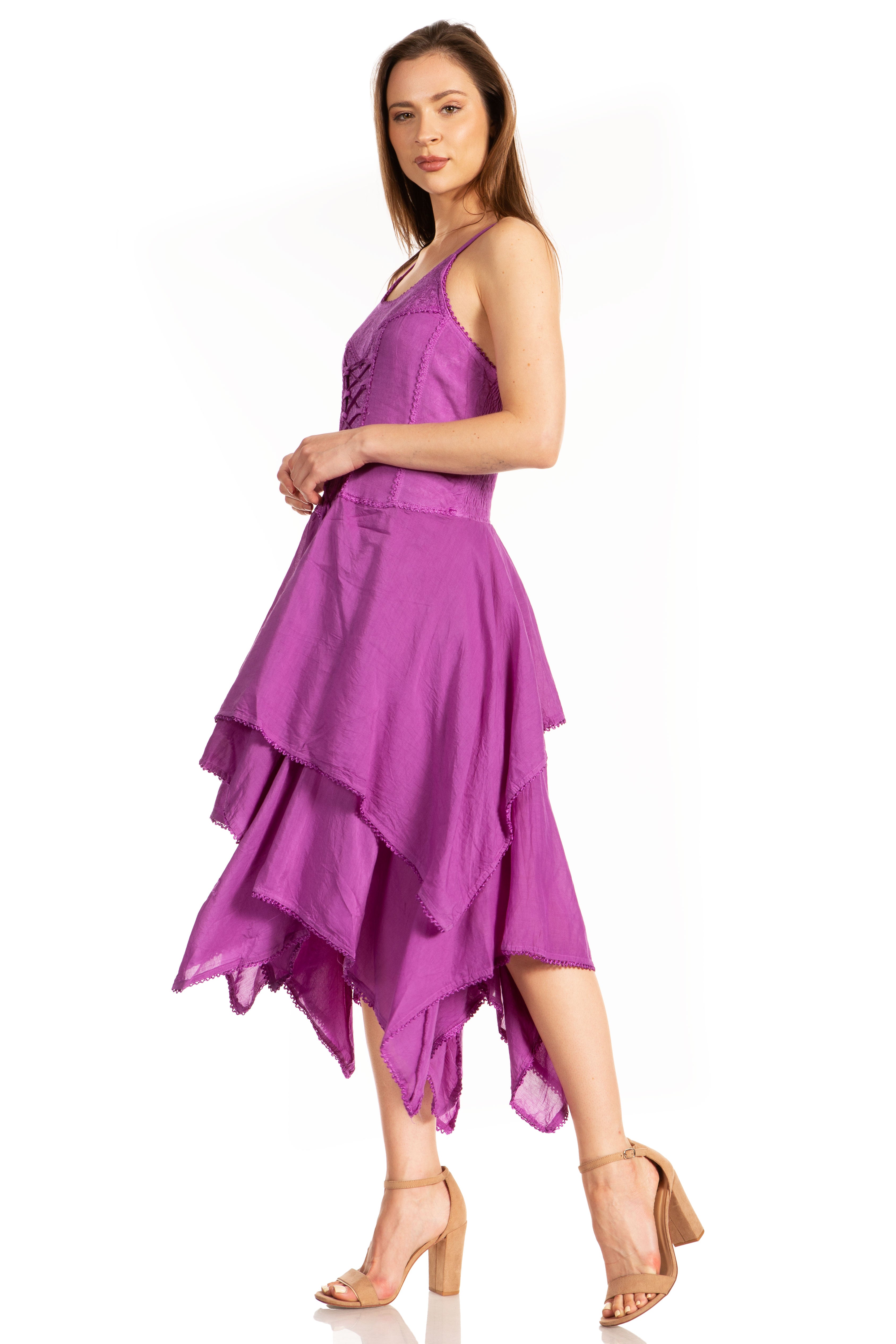 Sakkas - Lady Mary Jacquard Corset Style Bodice Lightweight Handkerchief Hem Dress