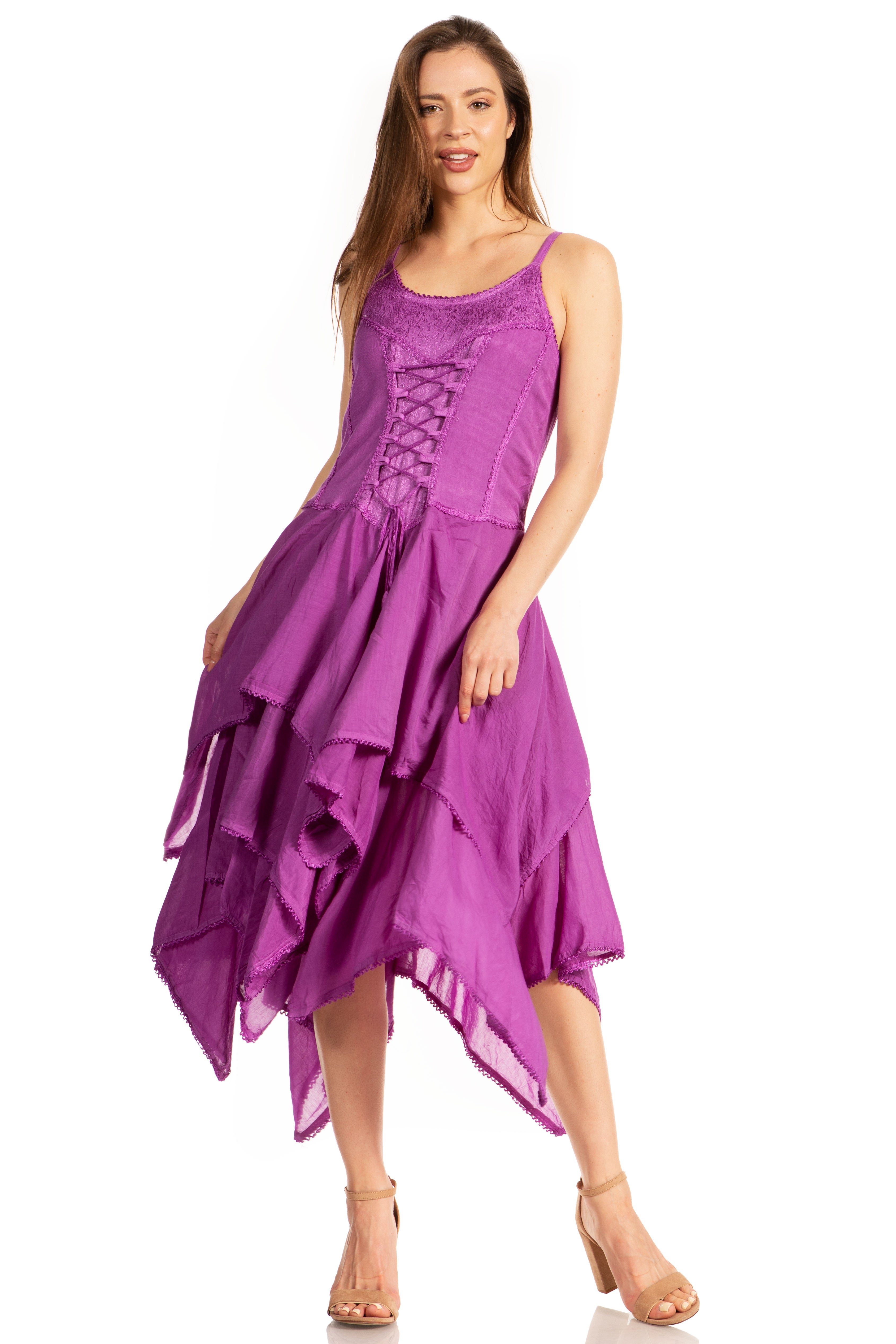 Sakkas - Lady Mary Jacquard Corset Style Bodice Lightweight Handkerchief Hem Dress