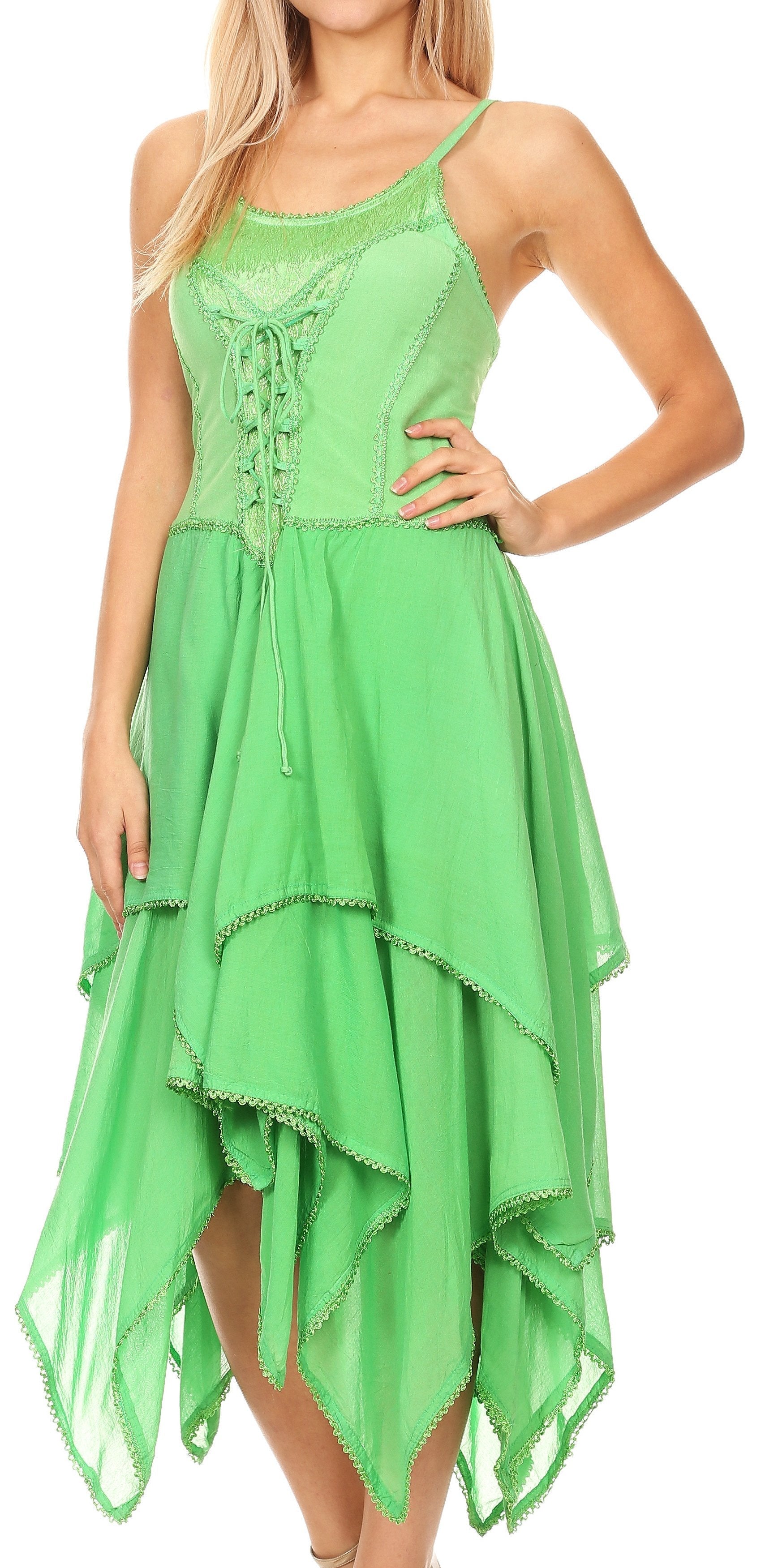 Sakkas - Lady Mary Jacquard Corset Style Bodice Lightweight Handkerchief Hem Dress