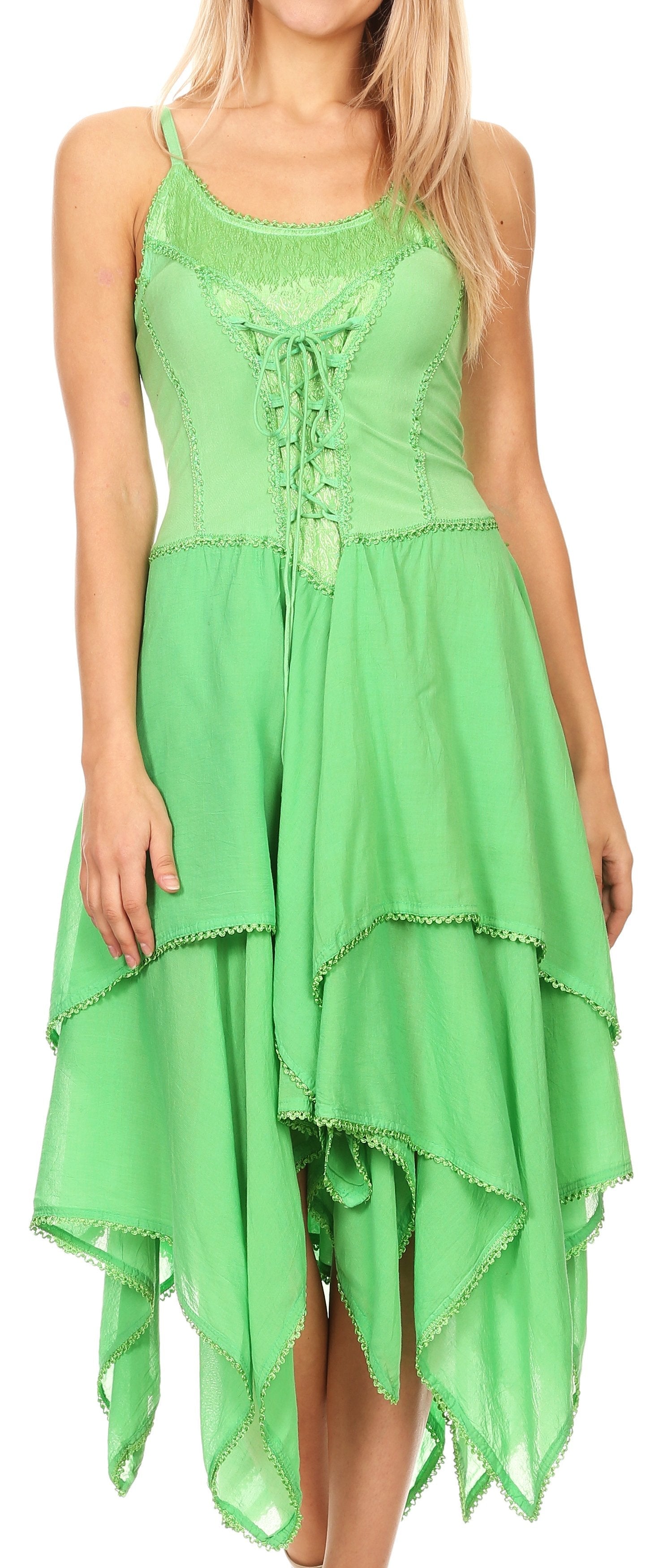 Sakkas - Lady Mary Jacquard Corset Style Bodice Lightweight Handkerchief Hem Dress