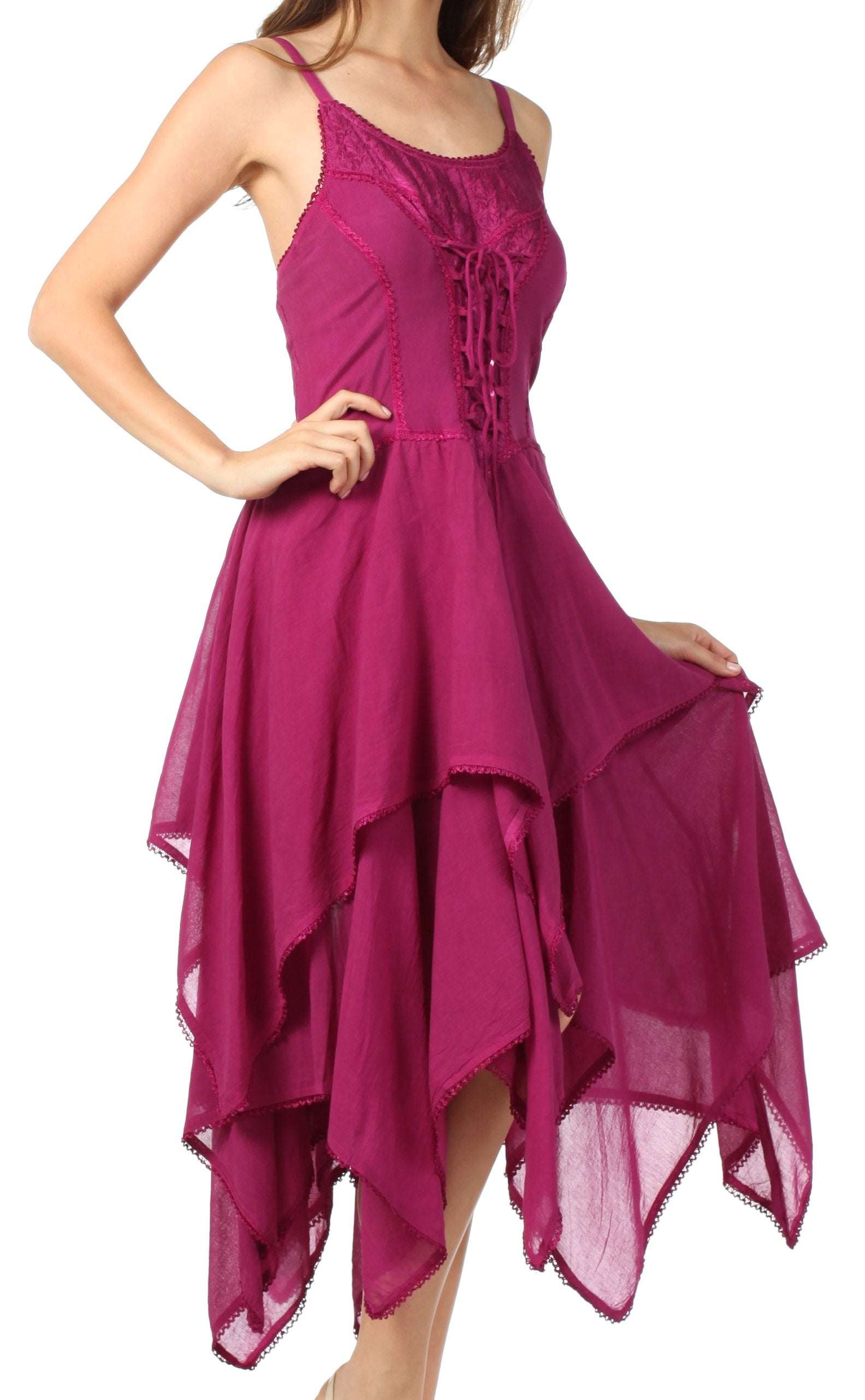 Sakkas - Lady Mary Jacquard Corset Style Bodice Lightweight Handkerchief Hem Dress