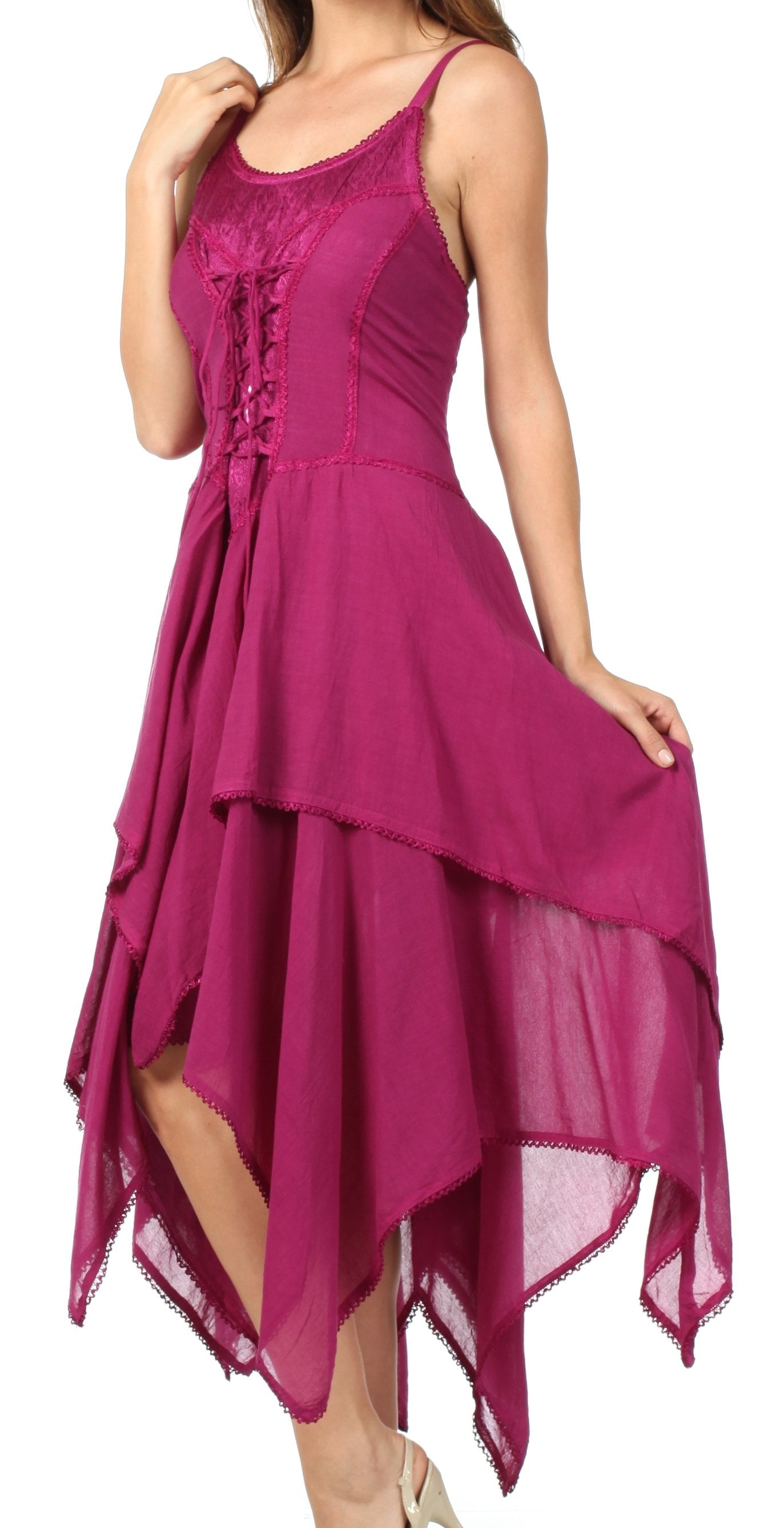 Sakkas - Lady Mary Jacquard Corset Style Bodice Lightweight Handkerchief Hem Dress