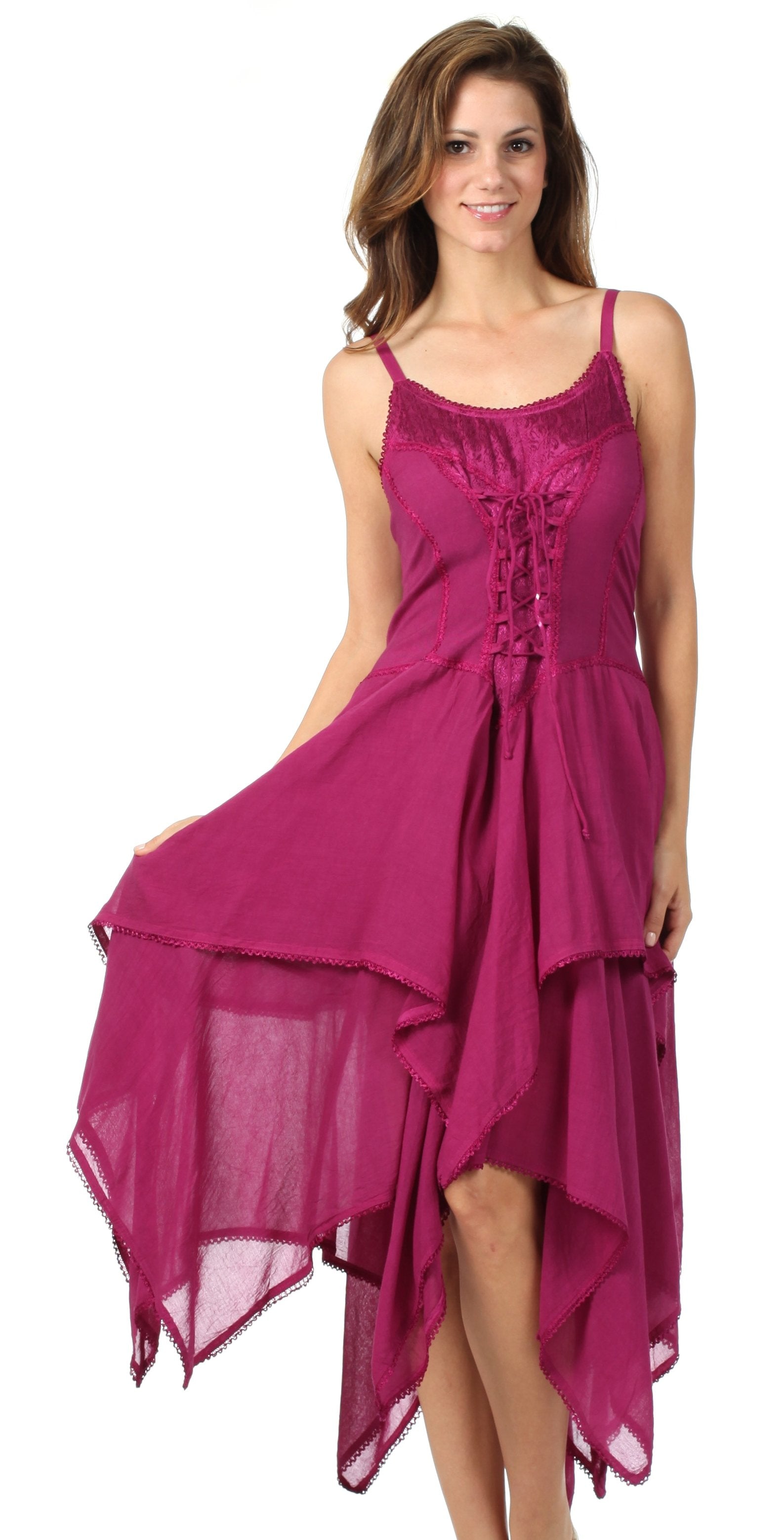 Sakkas - Lady Mary Jacquard Corset Style Bodice Lightweight Handkerchief Hem Dress