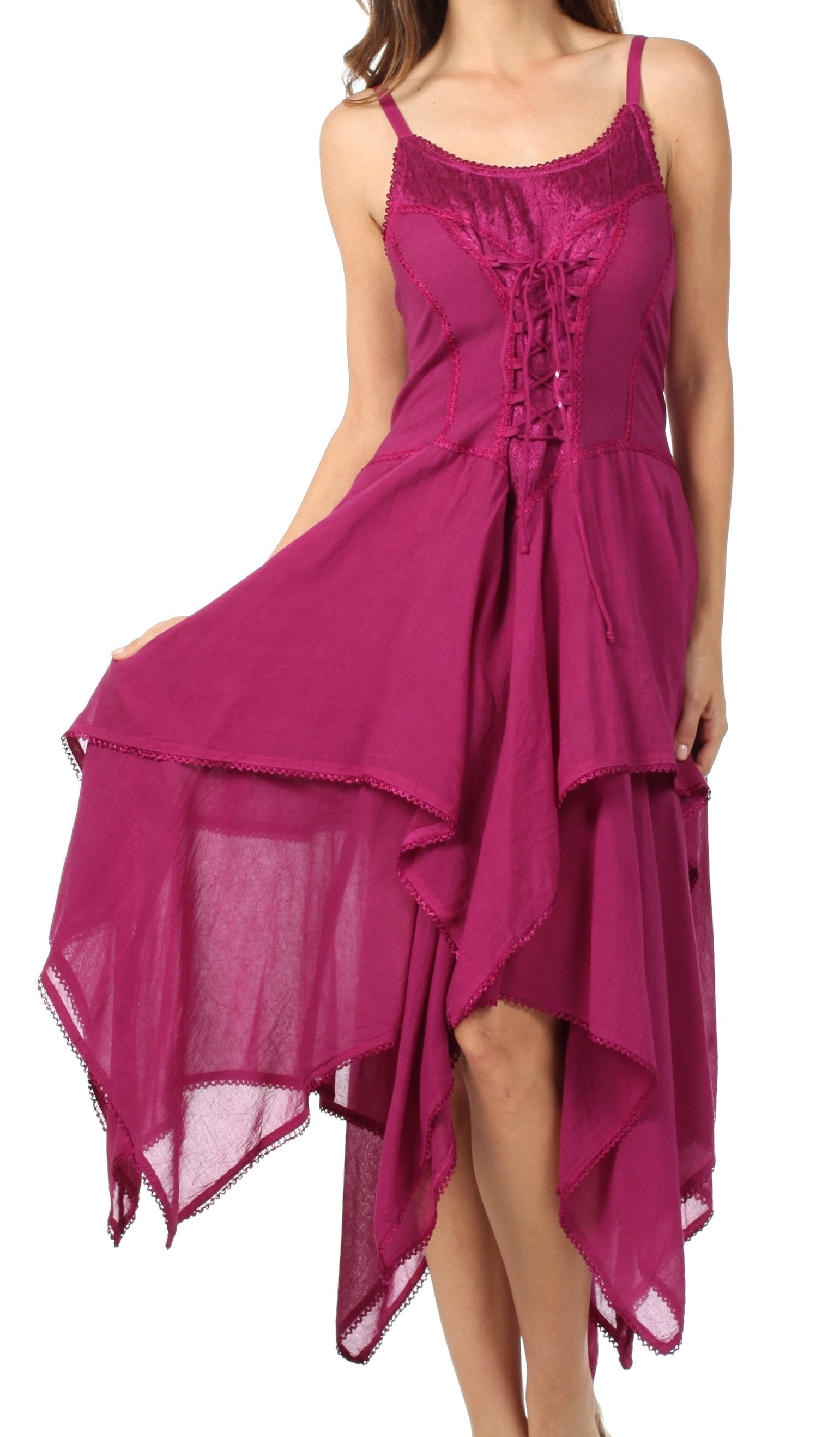 Sakkas - Lady Mary Jacquard Corset Style Bodice Lightweight Handkerchief Hem Dress